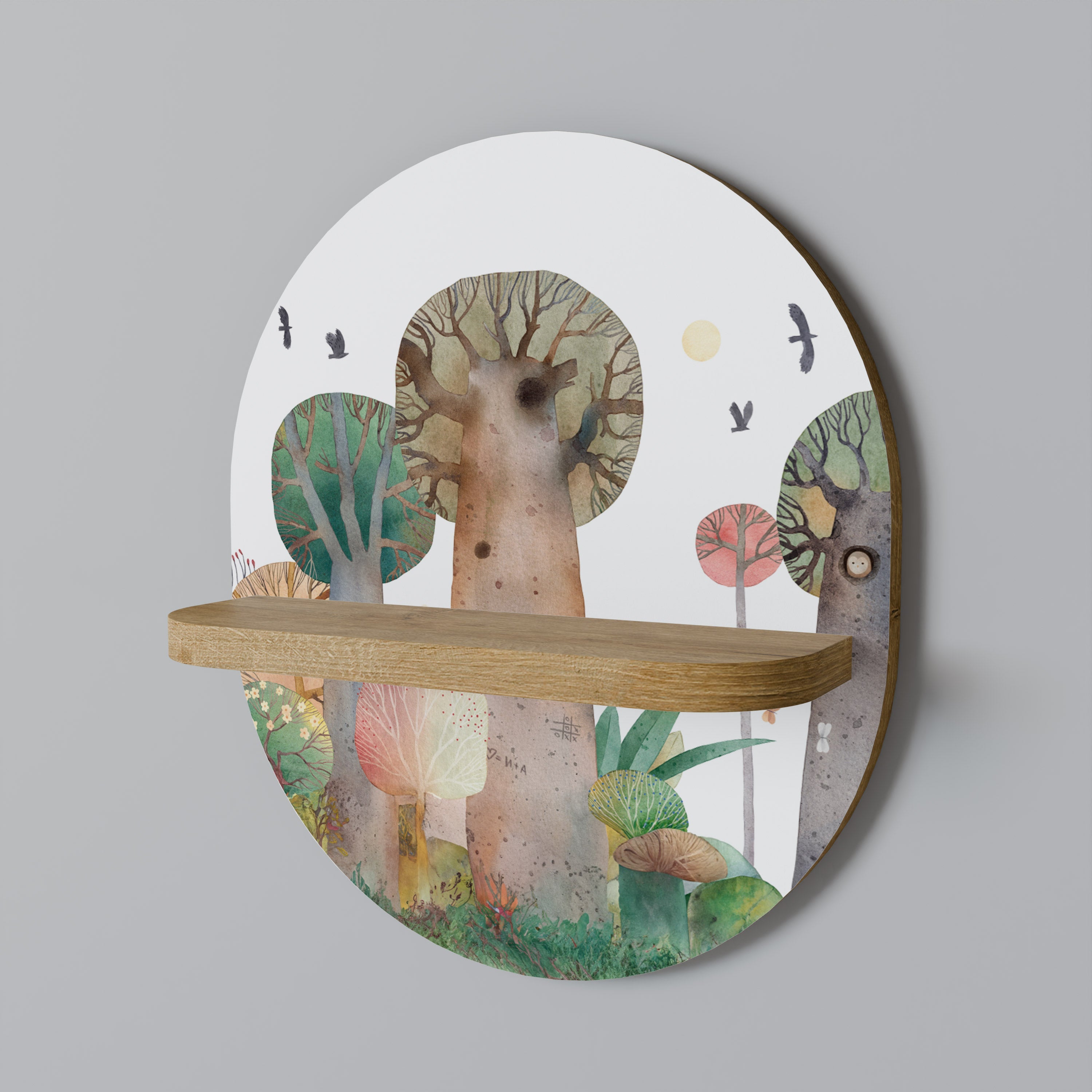 FLIGHT OVER Prateleira Oval Decorativa em Efeito Carvalho