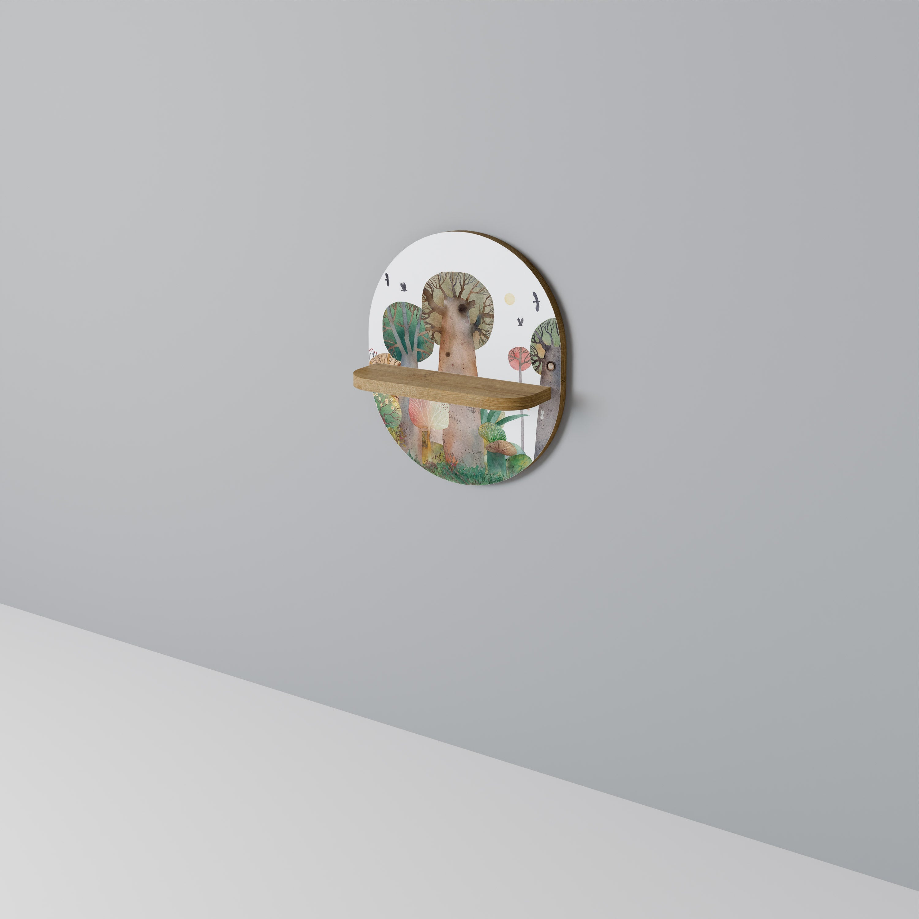 FLIGHT OVER Prateleira Oval Decorativa em Efeito Carvalho