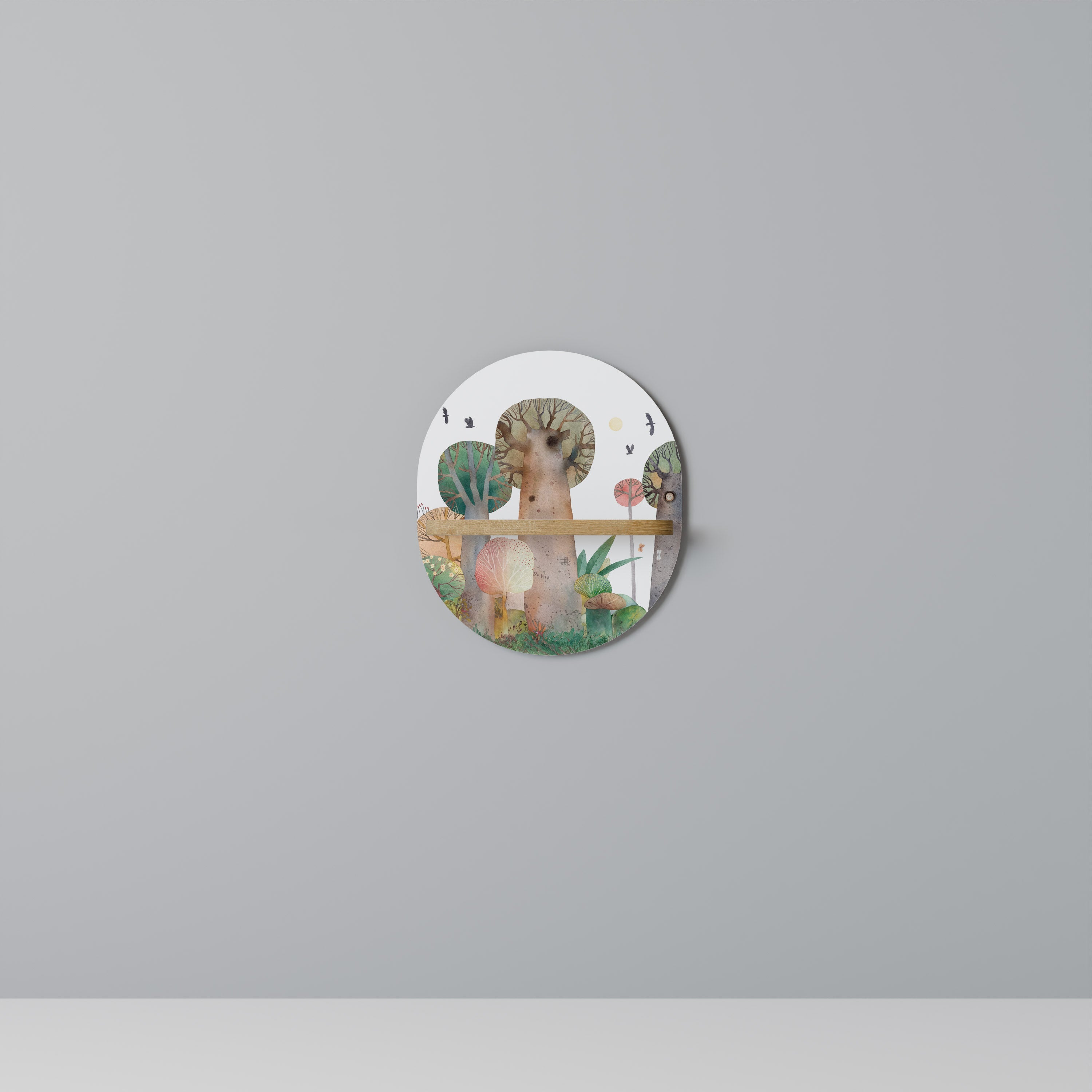 FLIGHT OVER Prateleira Oval Decorativa em Efeito Carvalho