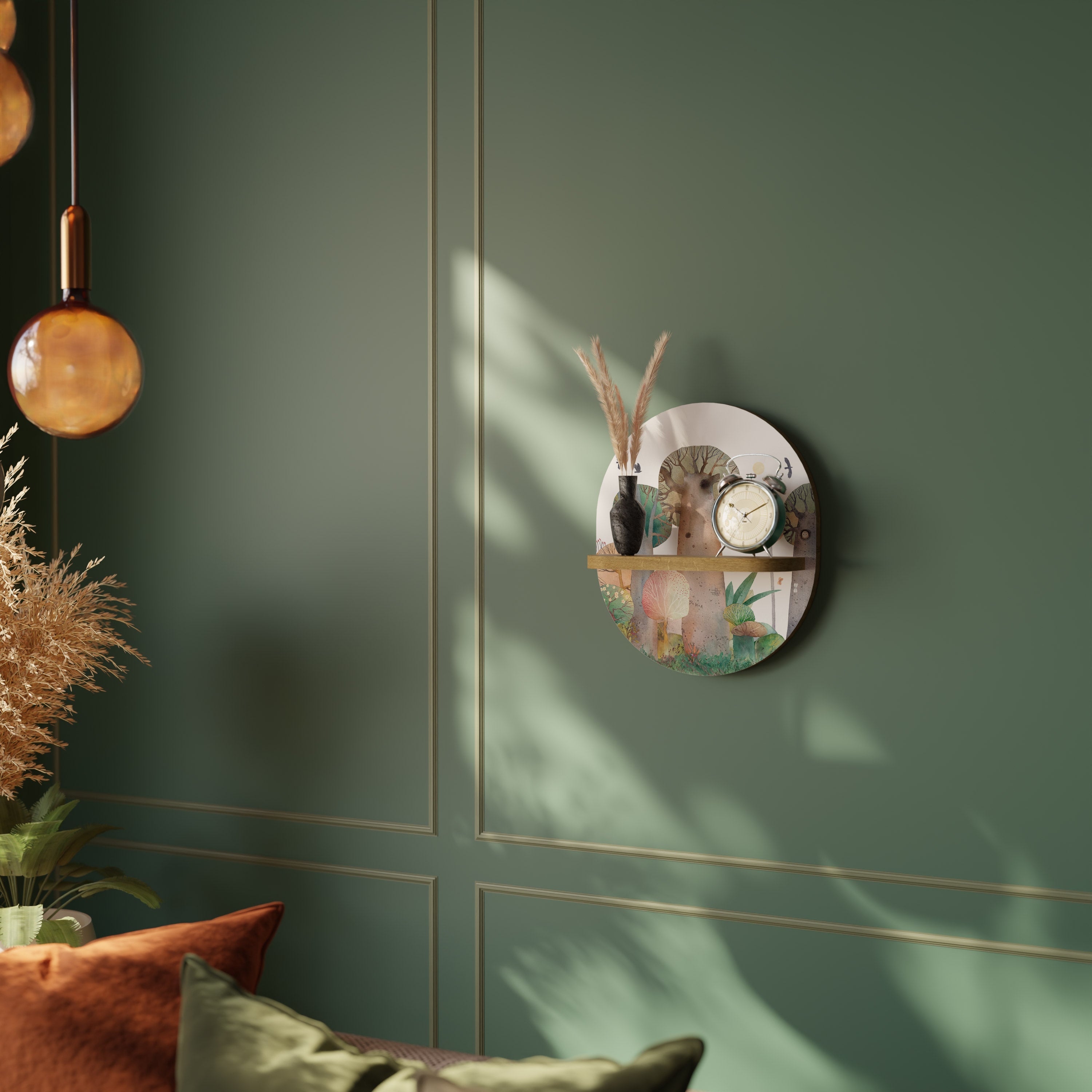 FLIGHT OVER Prateleira Oval Decorativa em Efeito Carvalho