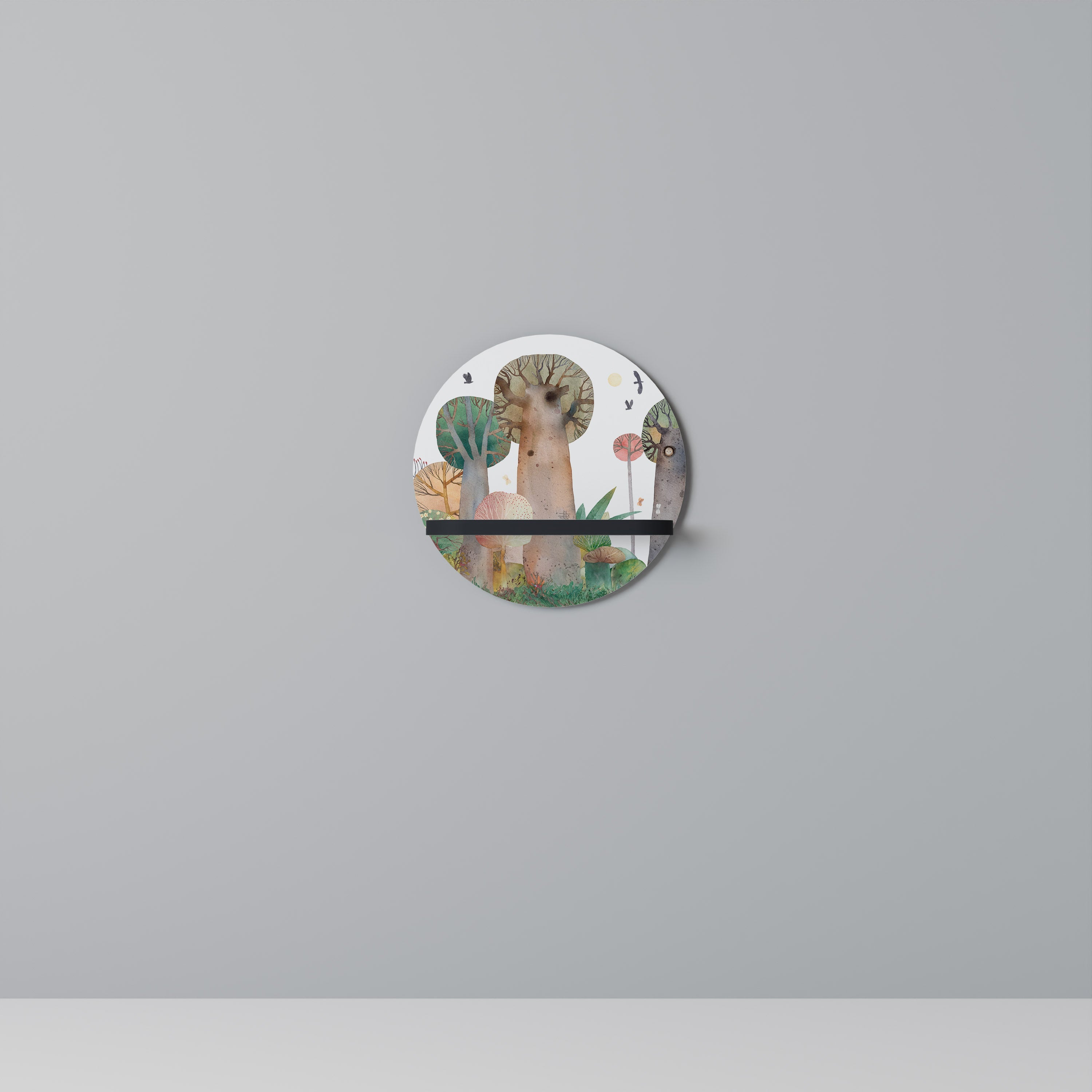 FLIGHT OVER Prateleira Redonda Decorativa em Acabamento Preto