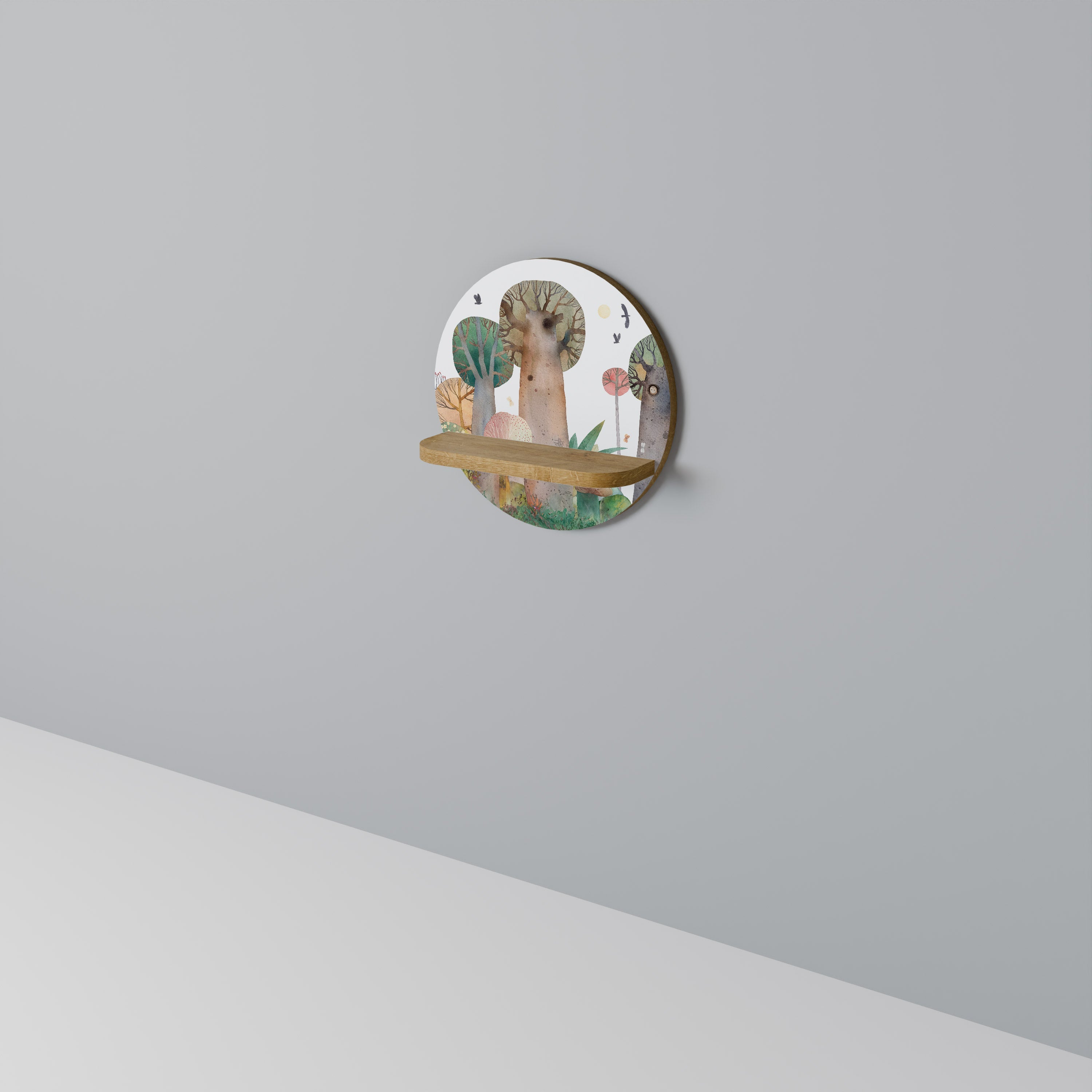 FLIGHT OVER Prateleira Redonda Decorativa em Efeito Carvalho