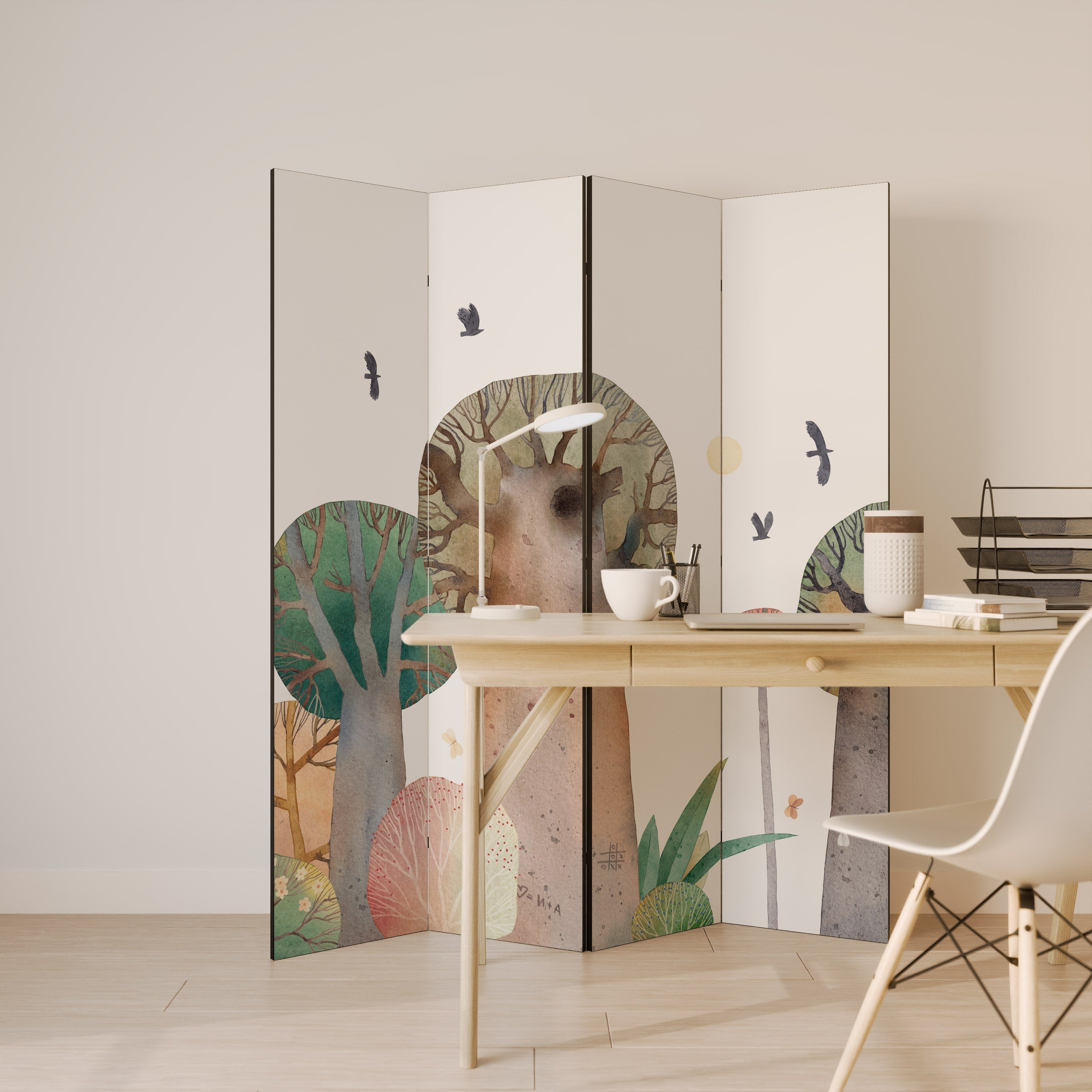 FLIGHT OVER Biombo Decorativo de 4 Painéis