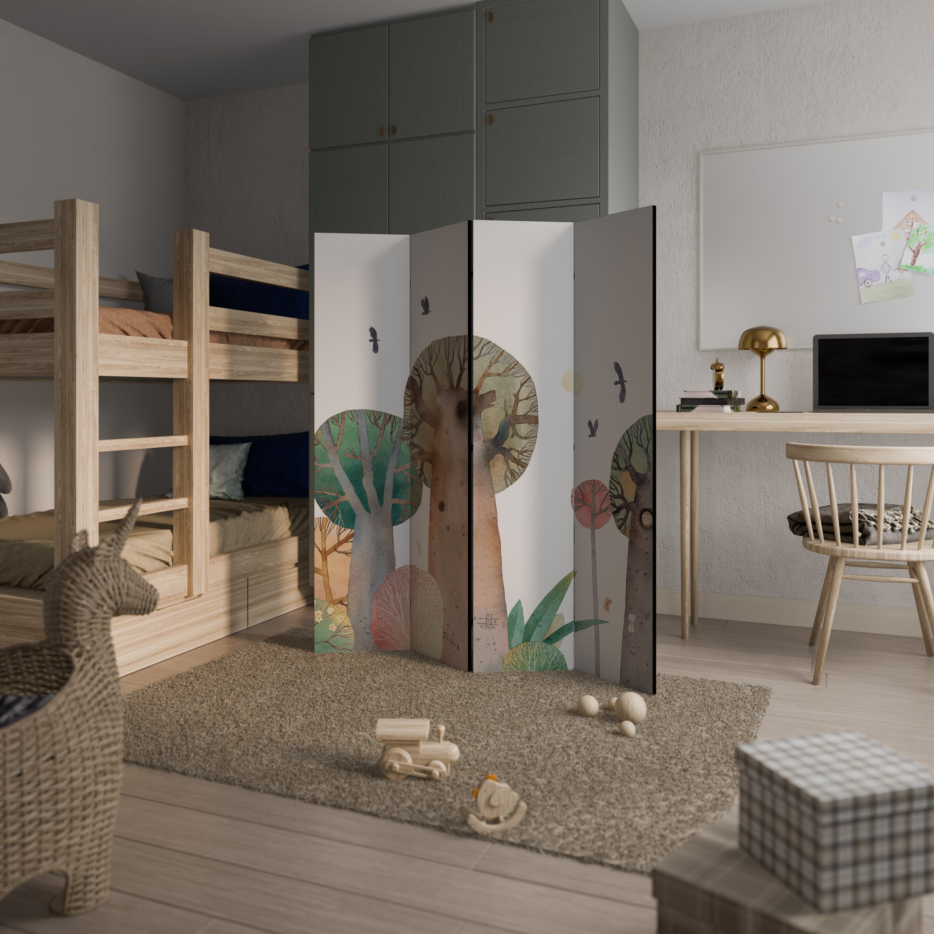 FLIGHT OVER Biombo Decorativo de 4 Painéis