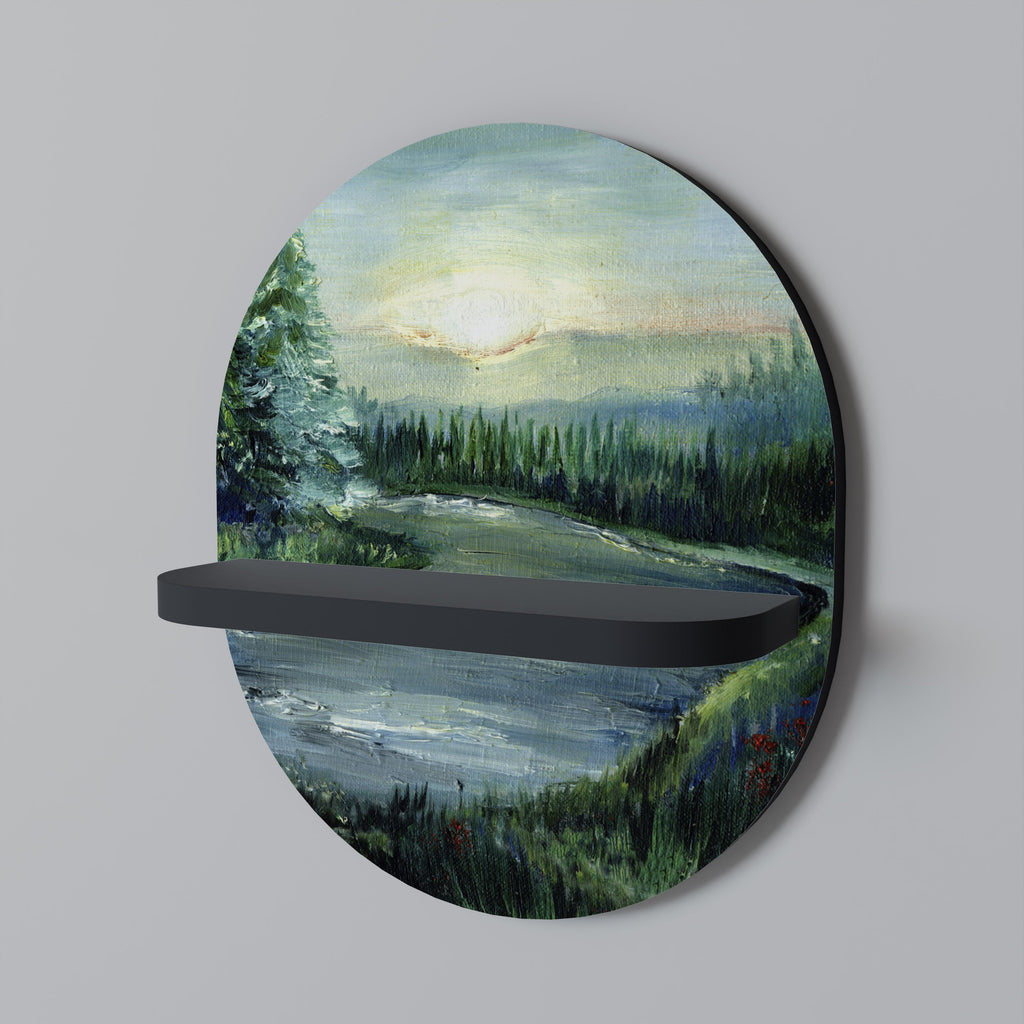 FOREST SUNSET Prateleira Oval Decorativa em Acabamento Preto