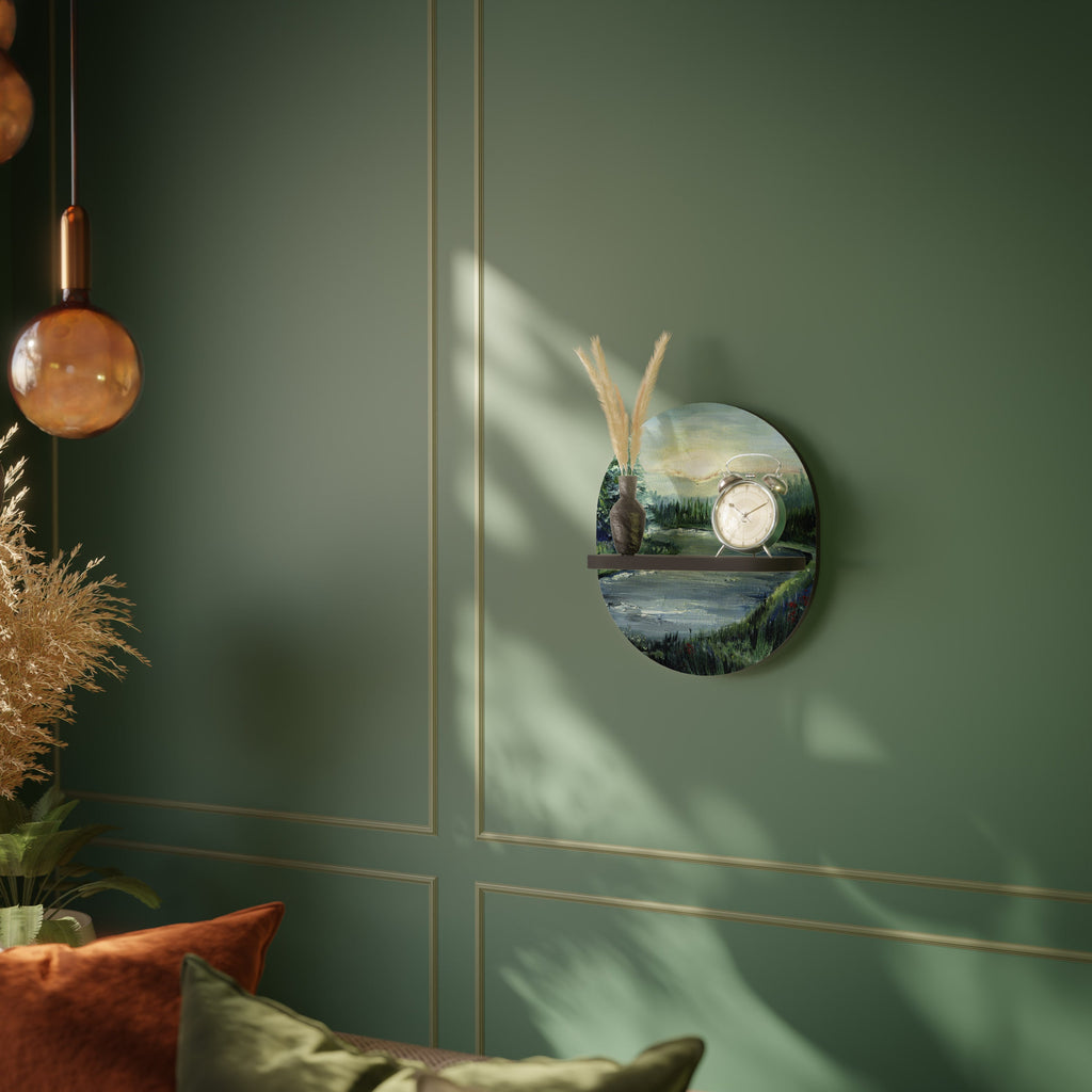 FOREST SUNSET Prateleira Oval Decorativa em Acabamento Preto