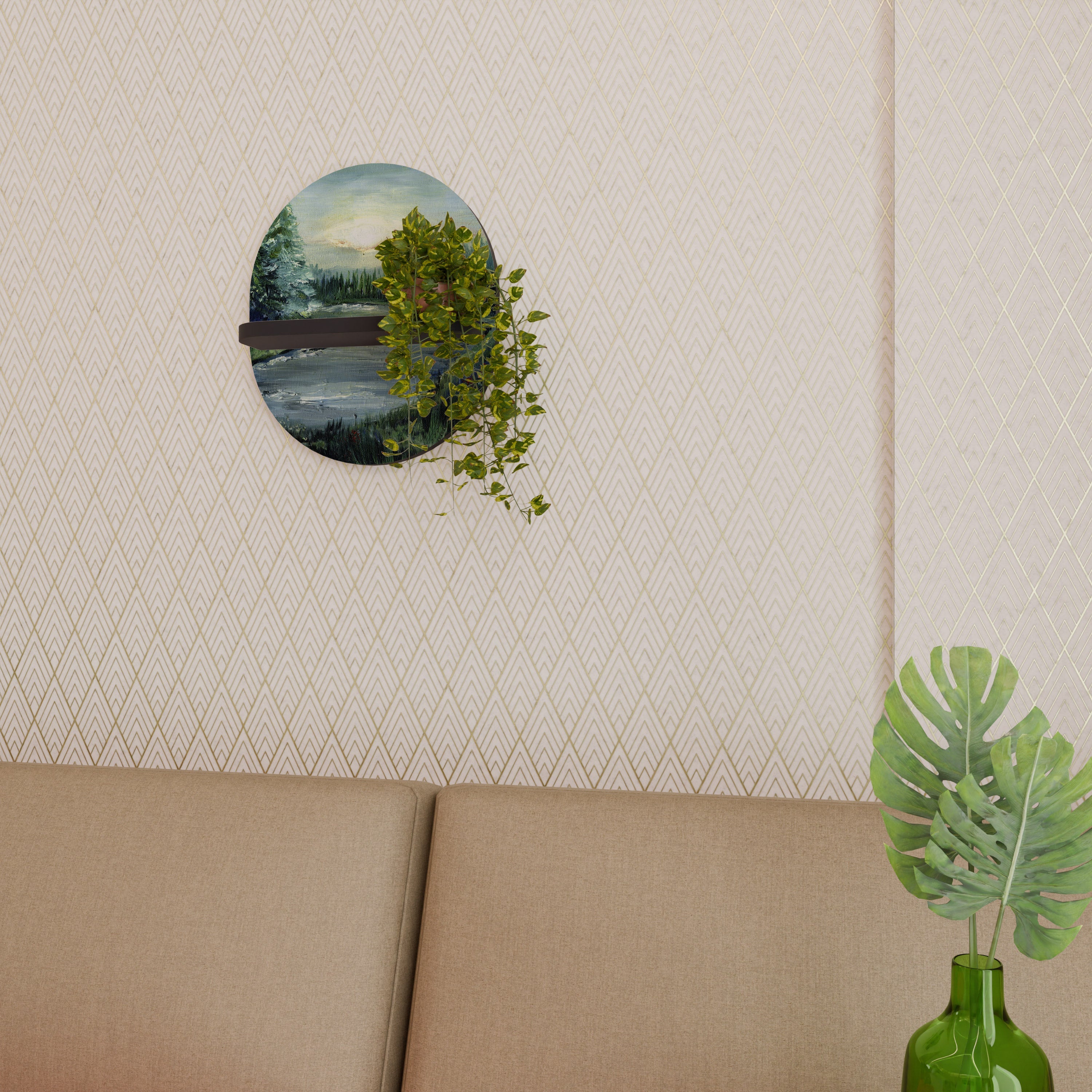 FOREST SUNSET Prateleira Oval Decorativa em Acabamento Preto