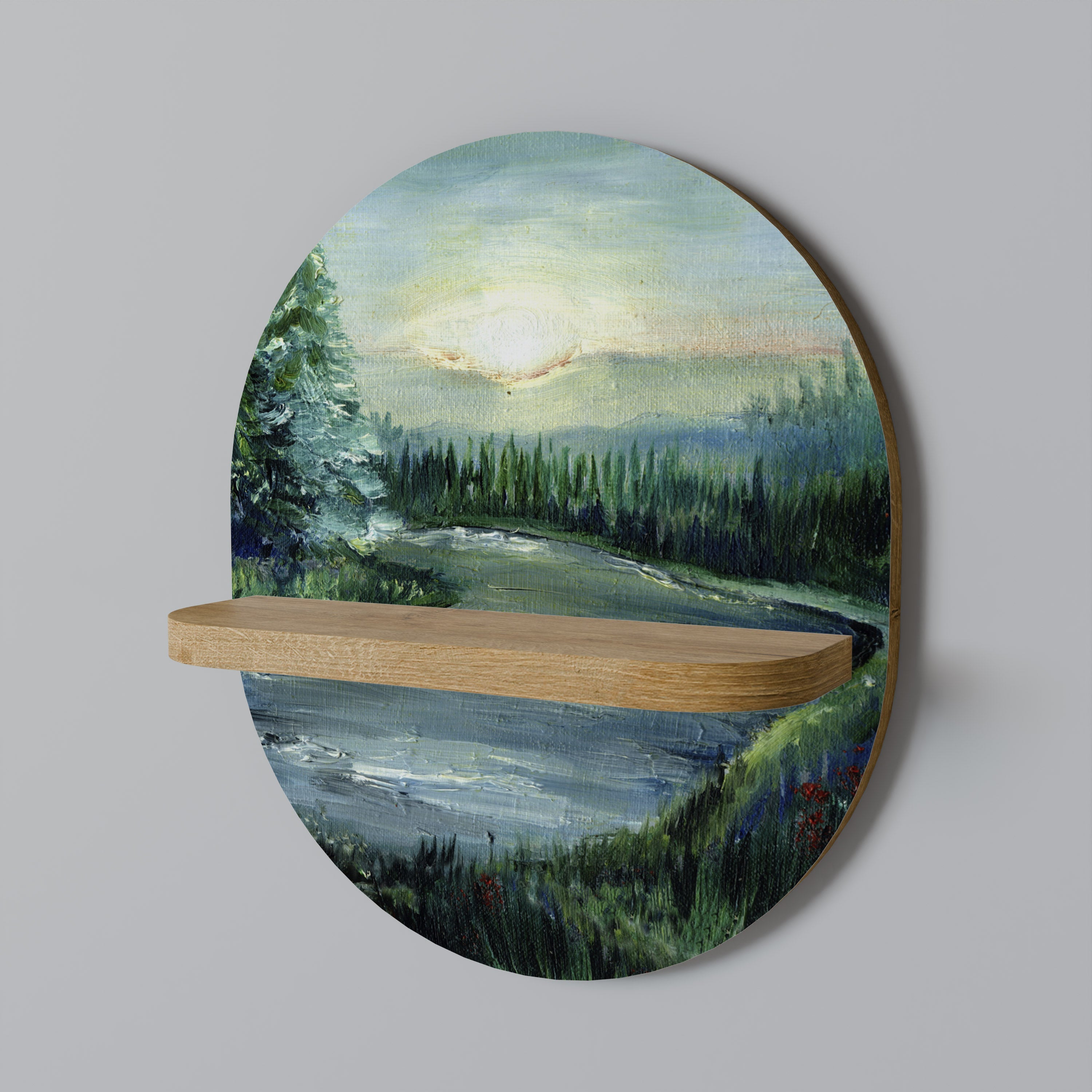 FOREST SUNSET Prateleira Oval Decorativa em Efeito Carvalho