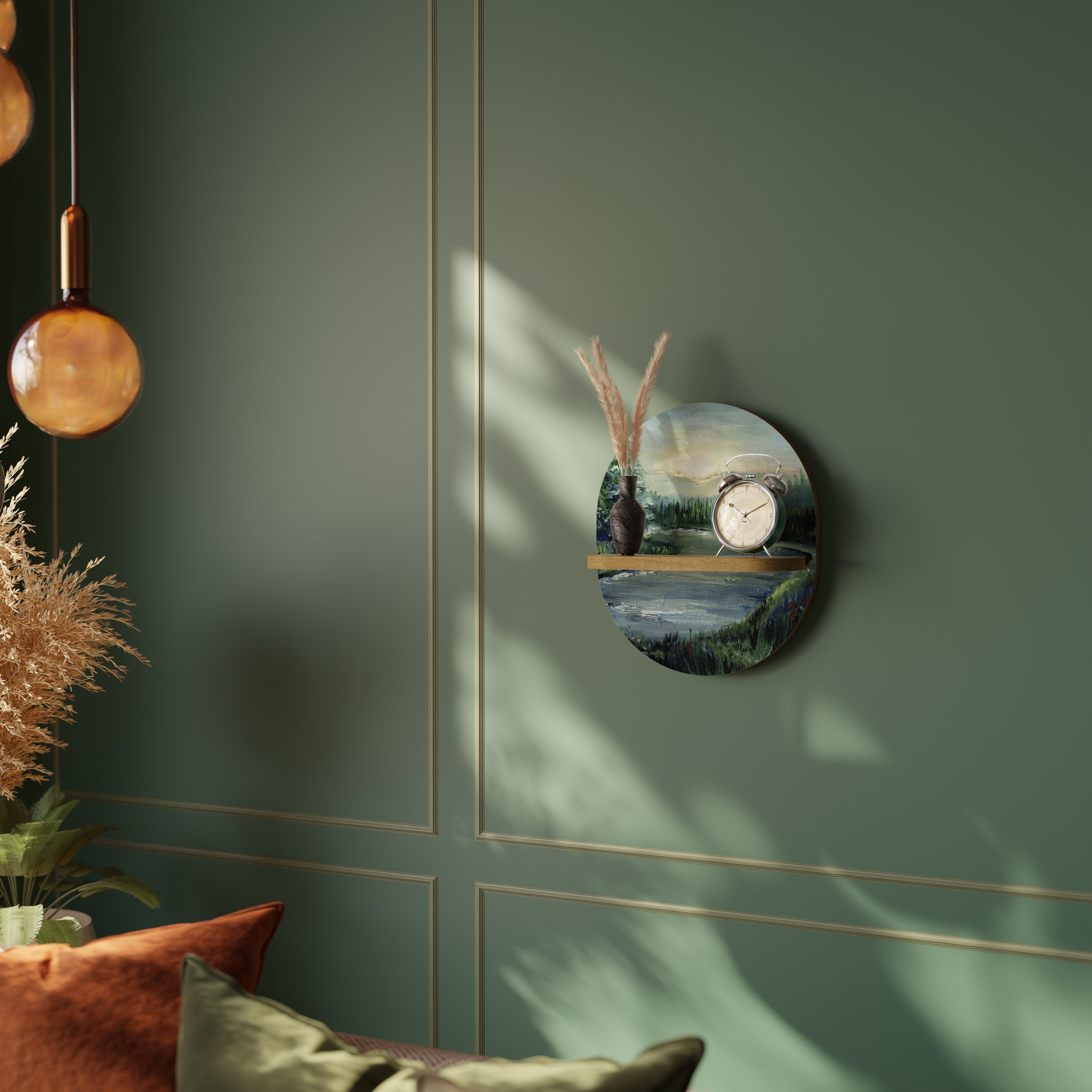 FOREST SUNSET Prateleira Oval Decorativa em Efeito Carvalho