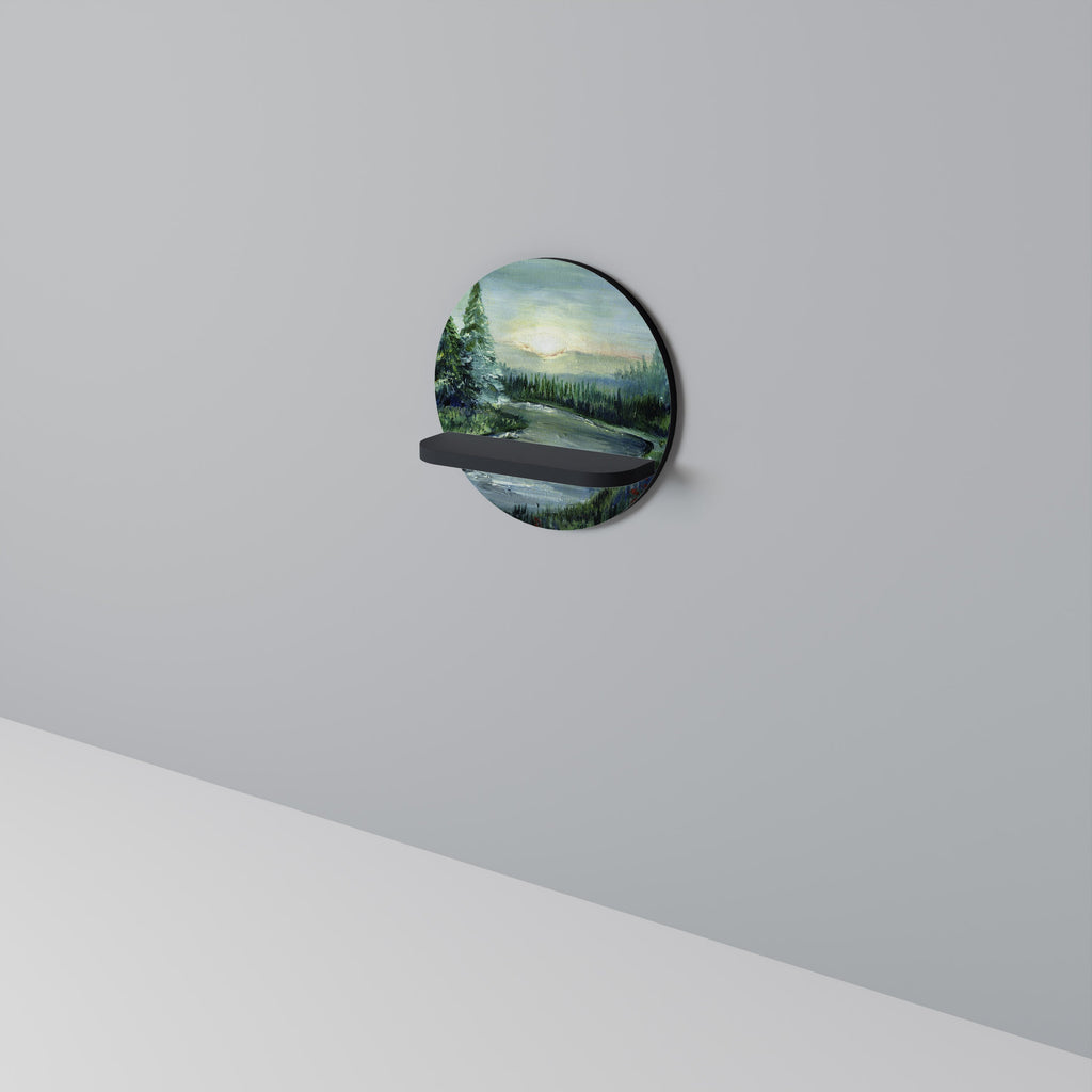 FOREST SUNSET Prateleira Redonda Decorativa em Acabamento Preto
