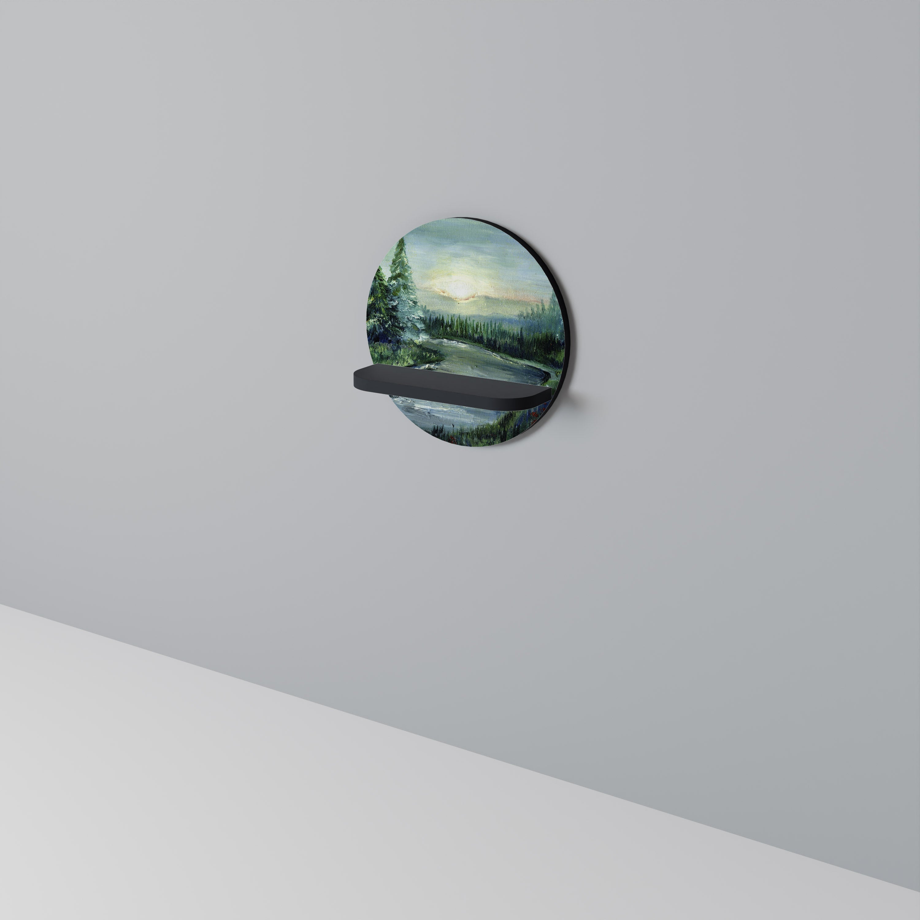 FOREST SUNSET Prateleira Redonda Decorativa em Acabamento Preto