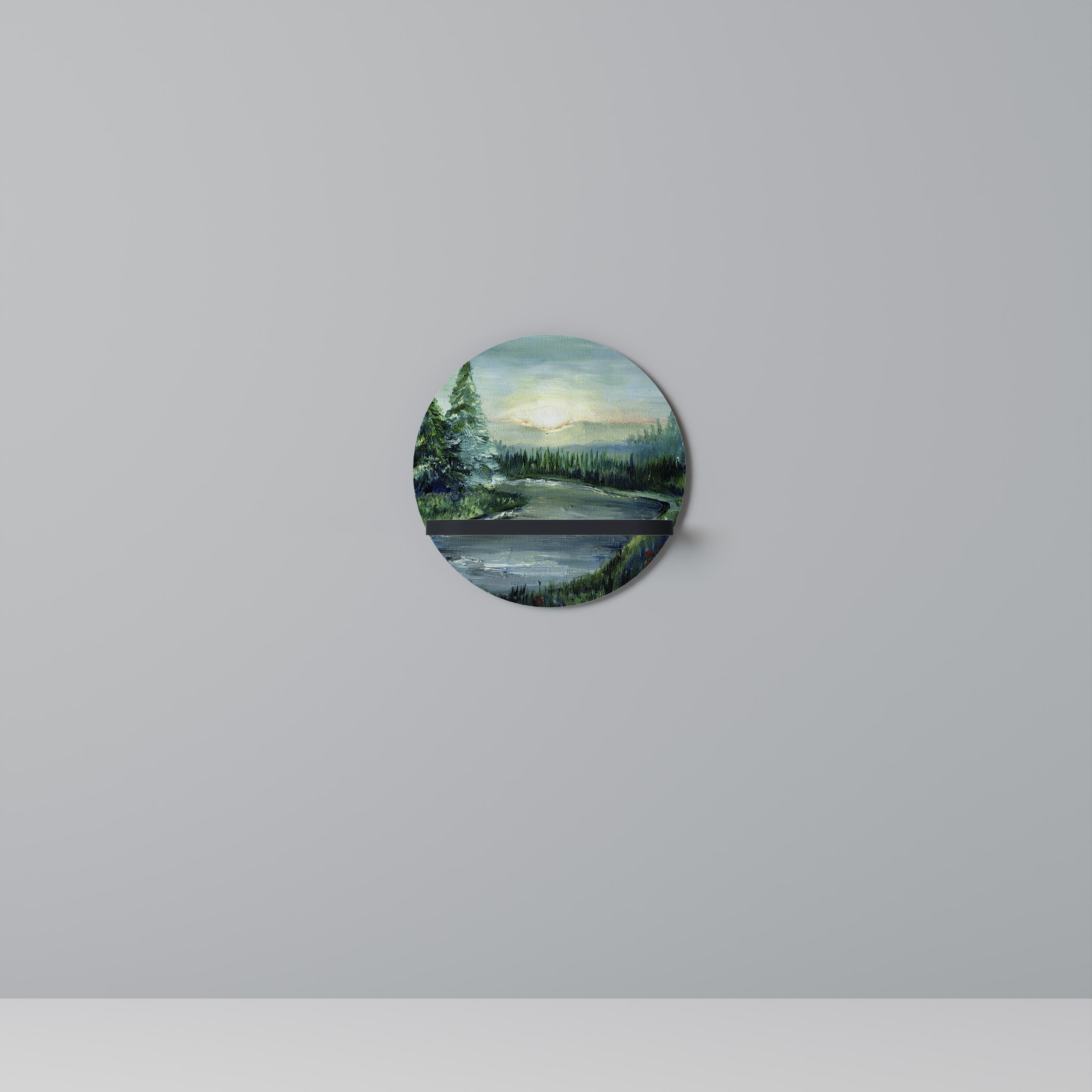 FOREST SUNSET Prateleira Redonda Decorativa em Acabamento Preto