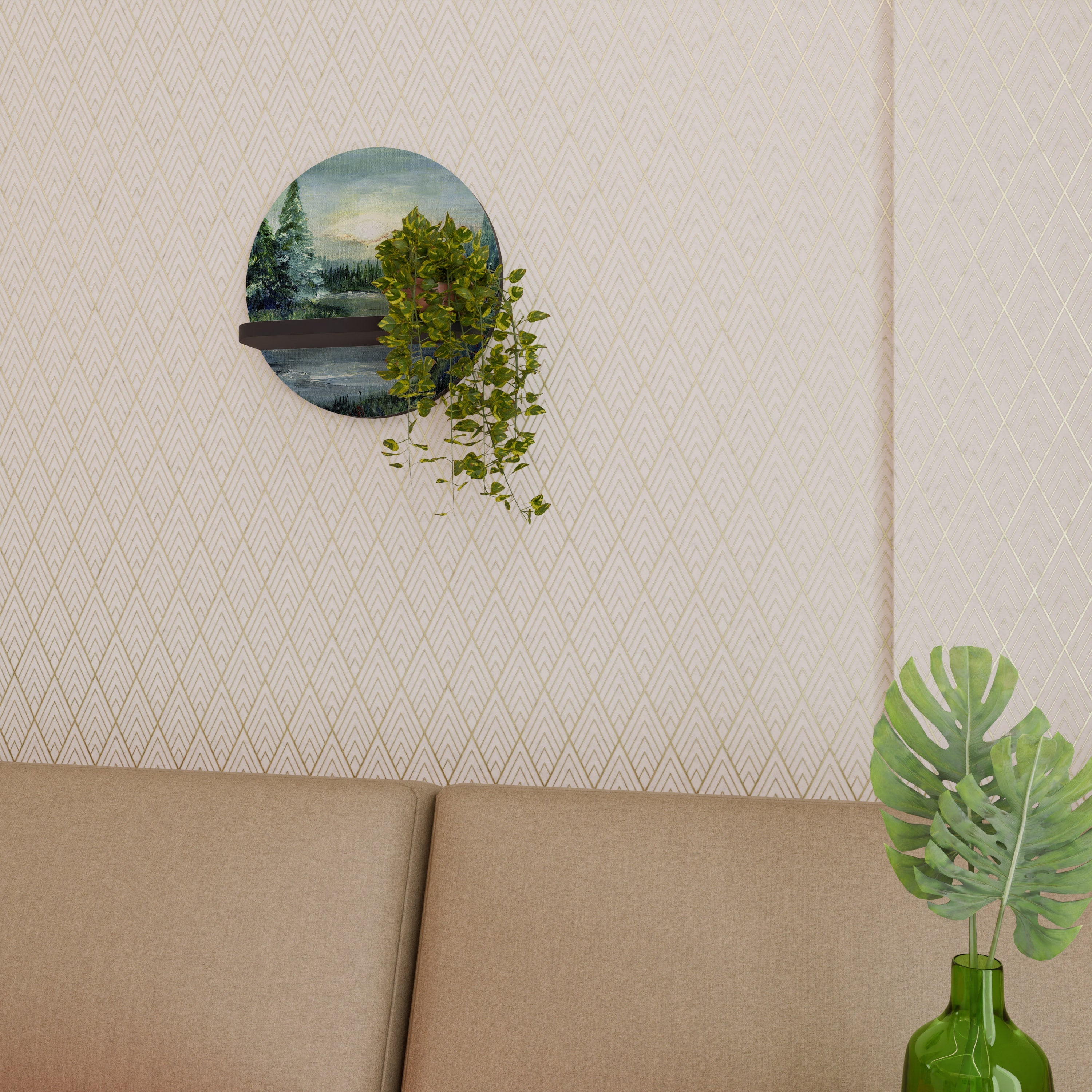 FOREST SUNSET Prateleira Redonda Decorativa em Acabamento Preto