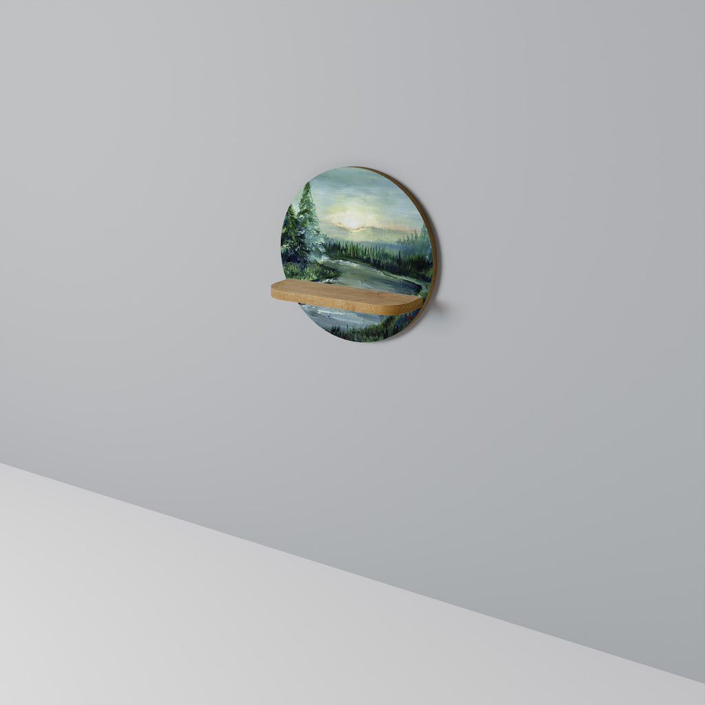 FOREST SUNSET Prateleira Redonda Decorativa em Efeito Carvalho
