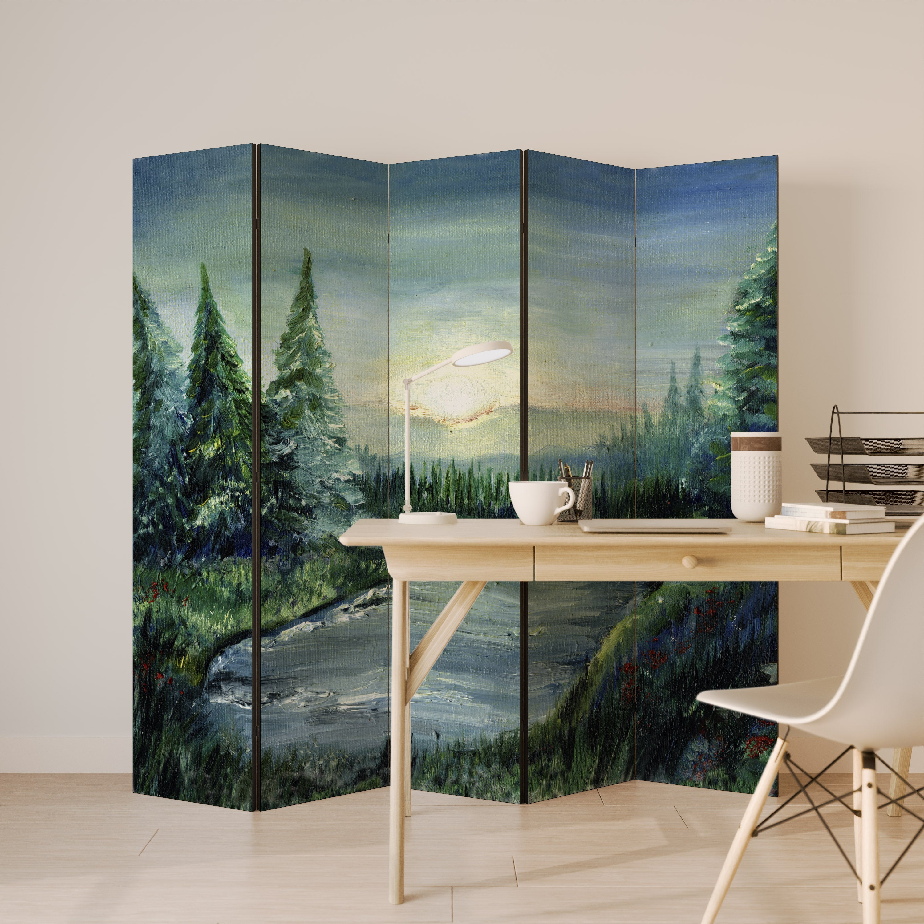 FOREST SUNSET Decorative 5-Panel Room Divider