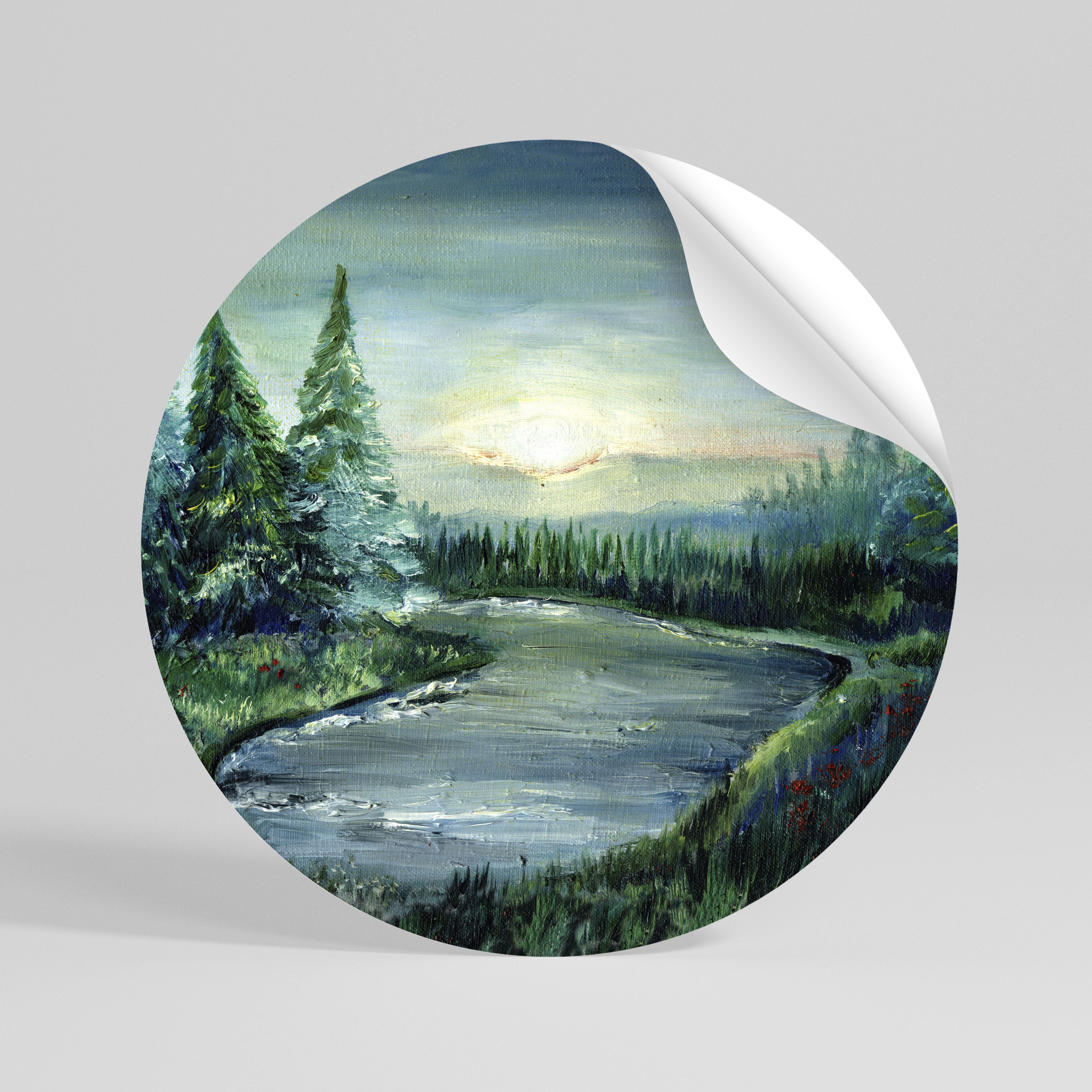 FOREST SUNSET Peel and Stick Round Sticker