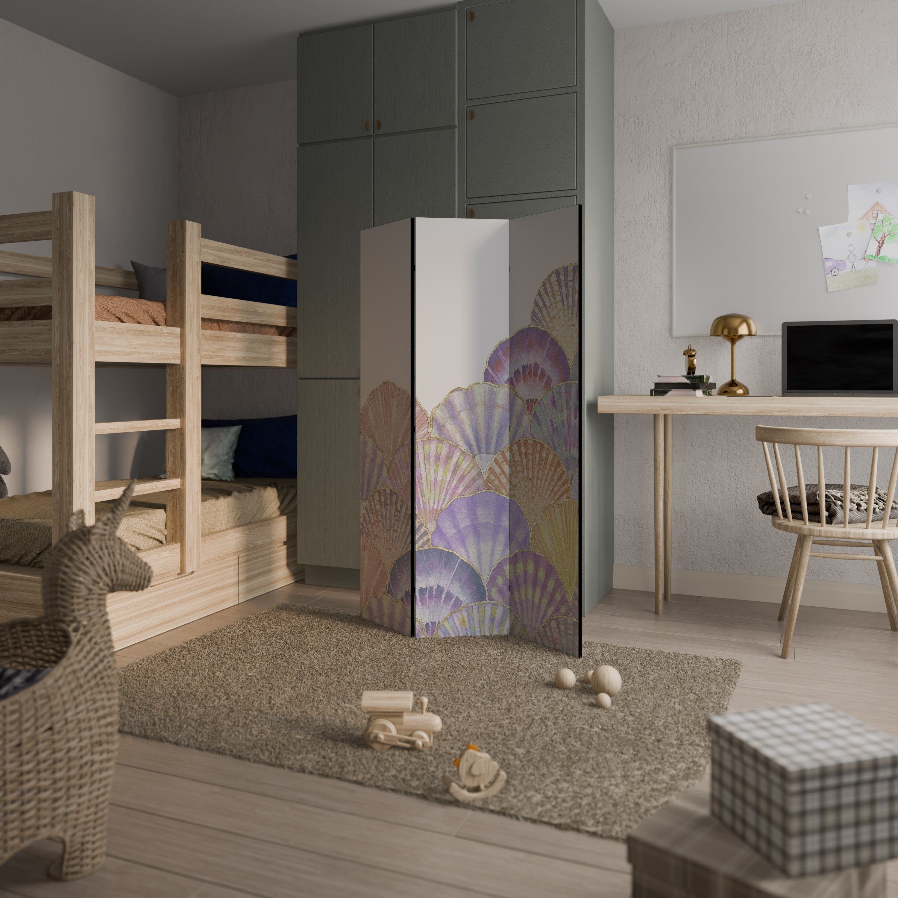 PASTEL OCEAN DREAMS Biombo Decorativo de 3 Painéis