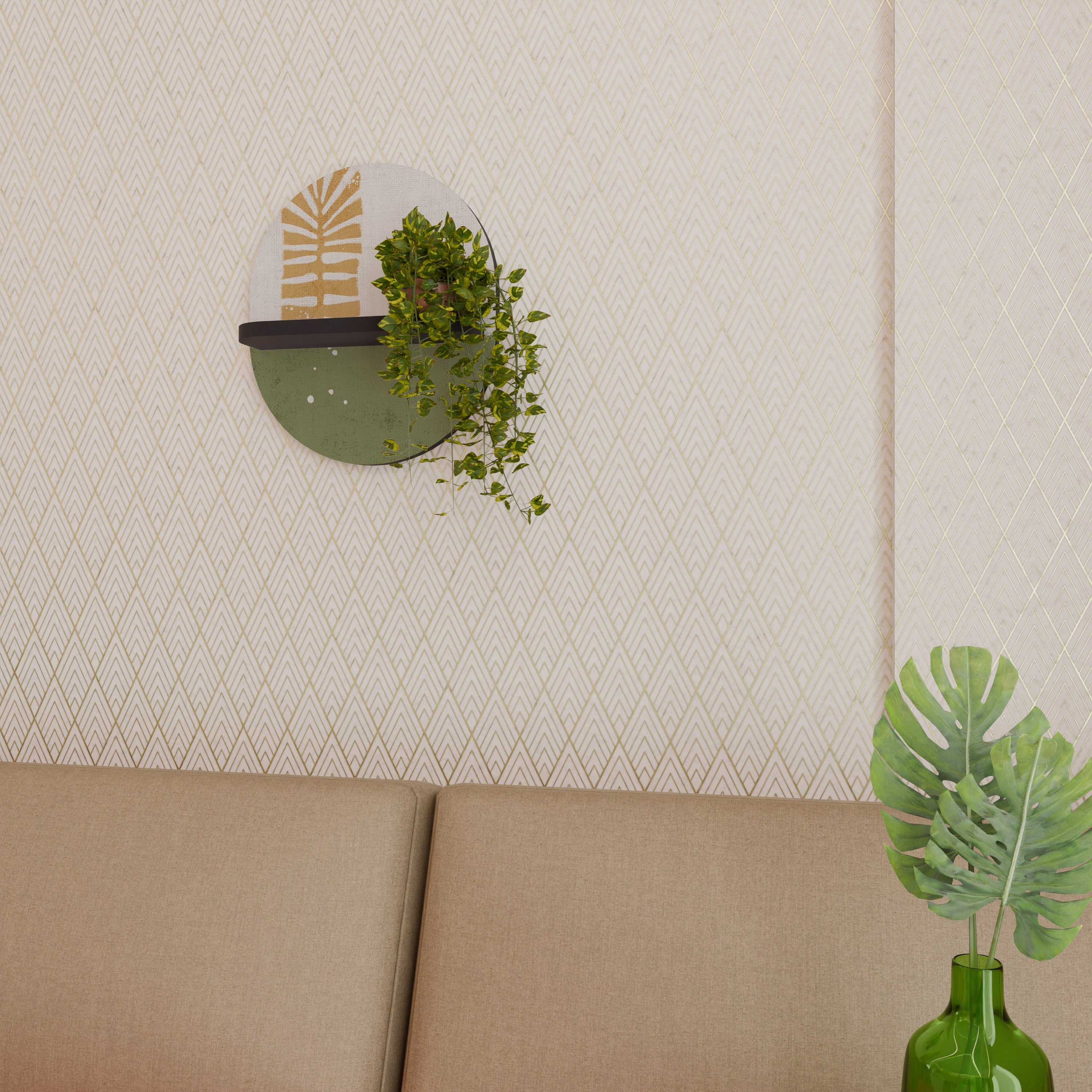 GREENERY WALK Prateleira Oval Decorativa em Acabamento Preto