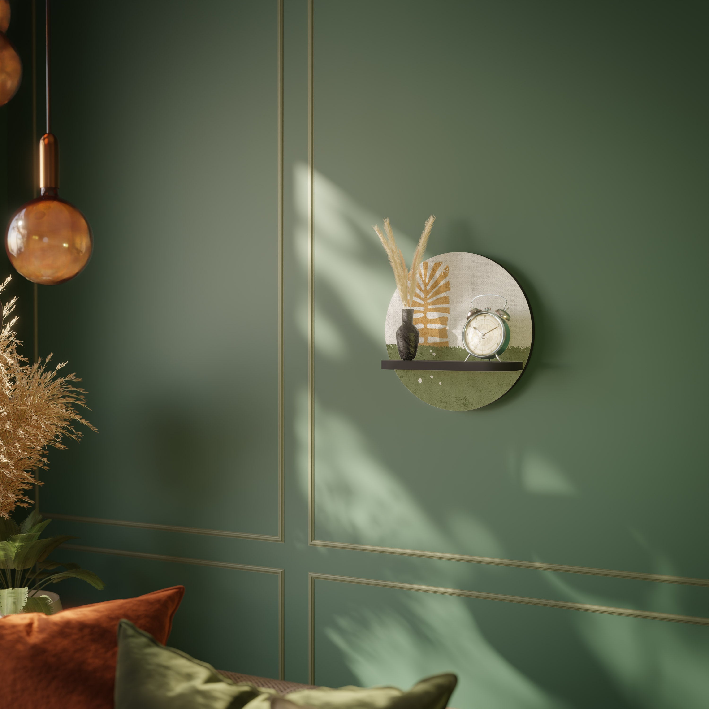 GREENERY WALK Prateleira Redonda Decorativa em Acabamento Preto