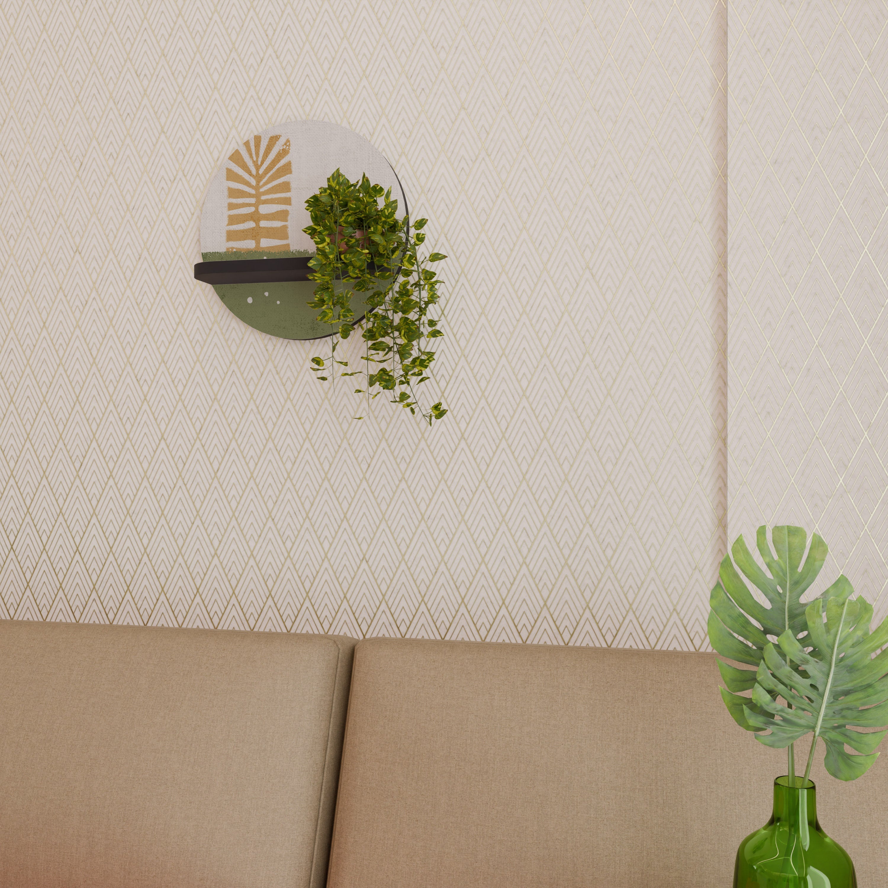 GREENERY WALK Prateleira Redonda Decorativa em Acabamento Preto