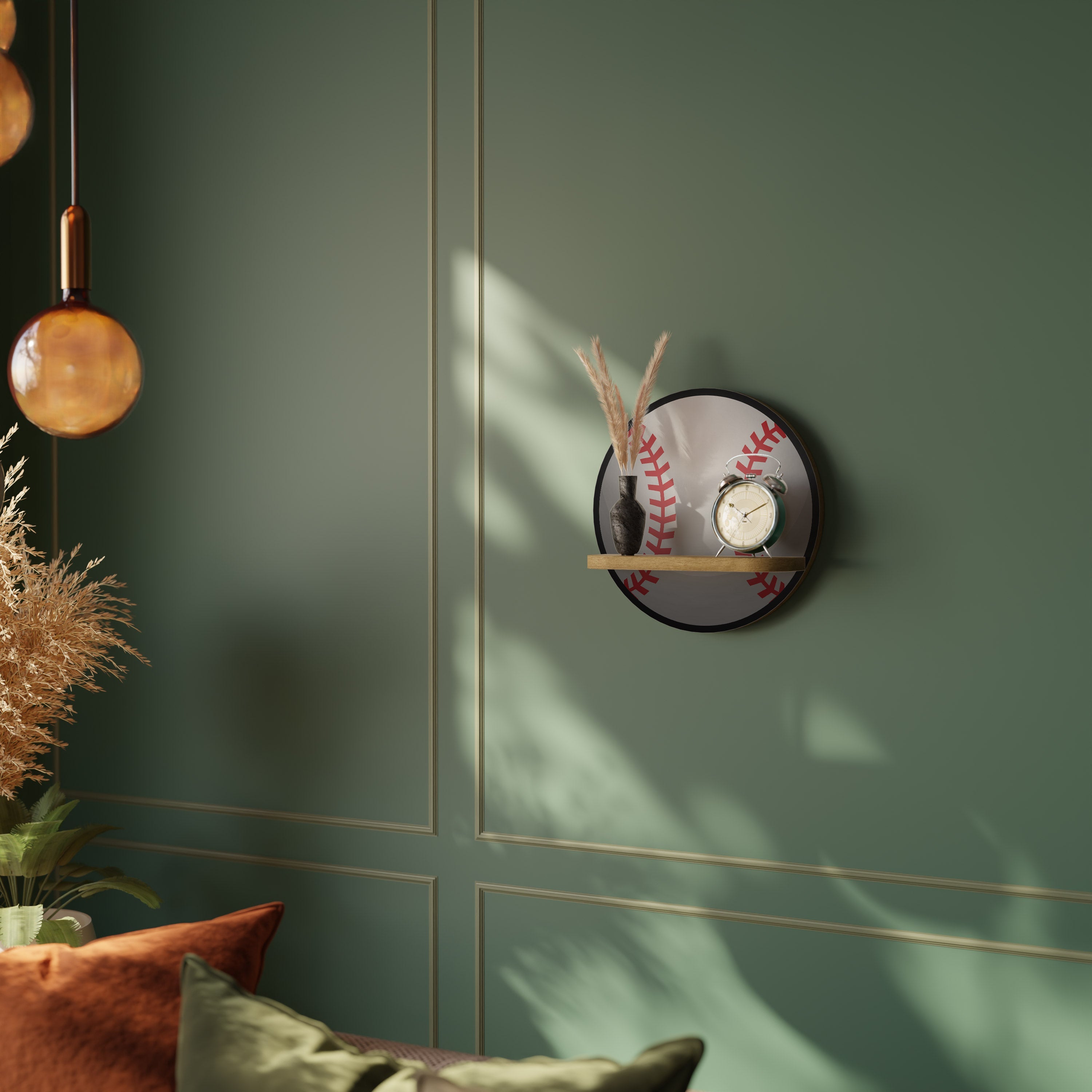 BASEBALL AlLURE Prateleira Redonda Decorativa em Efeito Carvalho