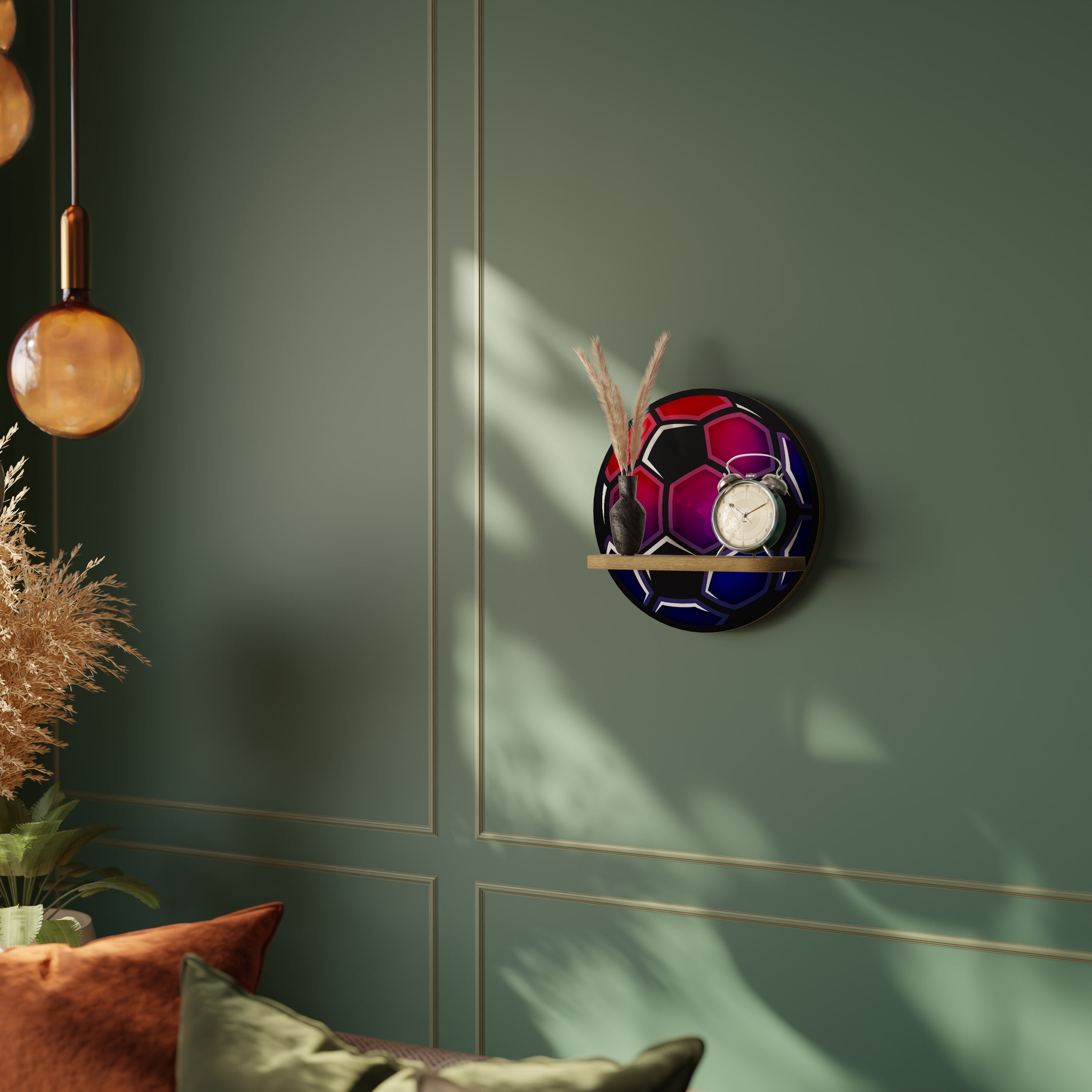 FOOTBALL DREAM Prateleira Redonda Decorativa em Efeito Carvalho