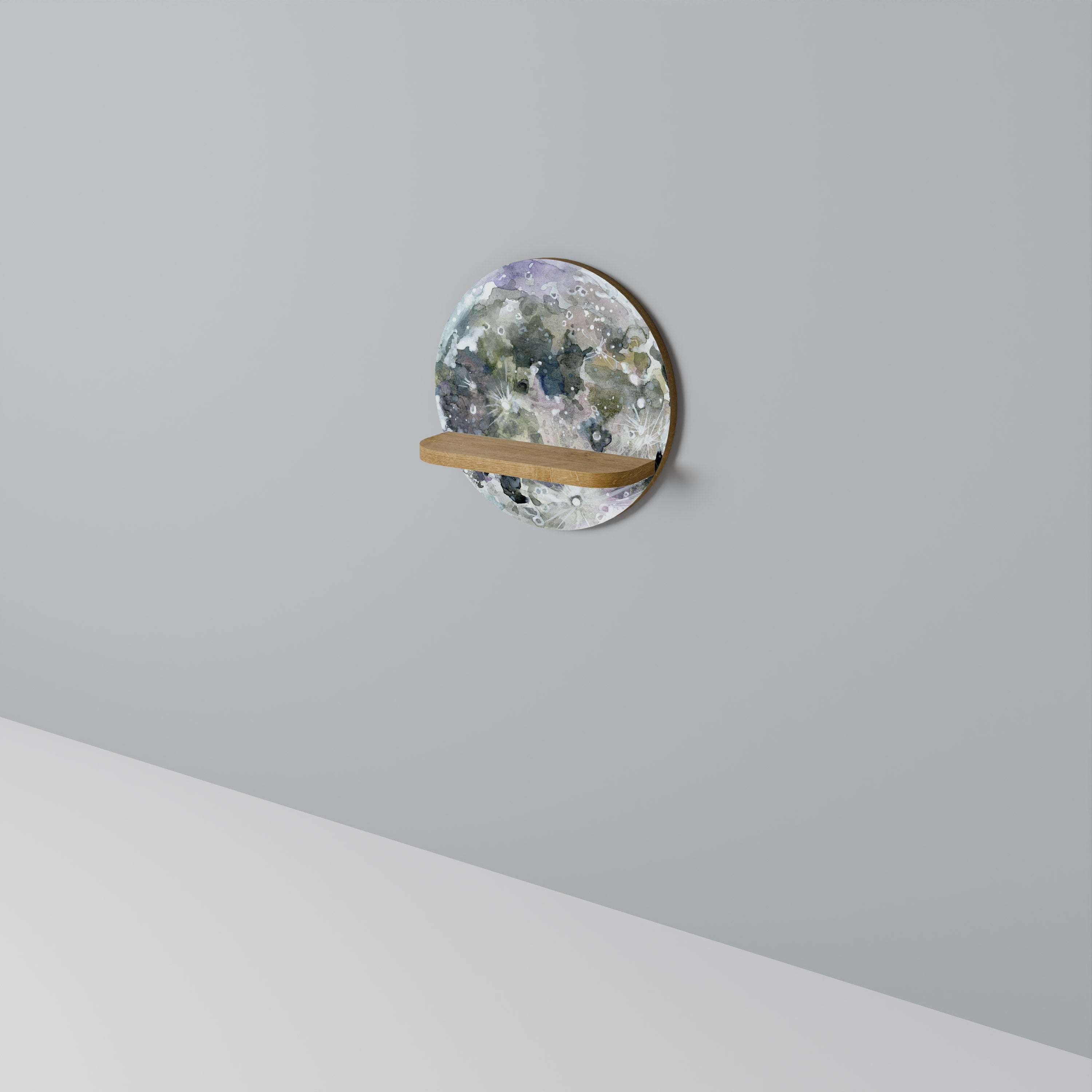 MOON WANDER Prateleira Redonda Decorativa em Efeito Carvalho