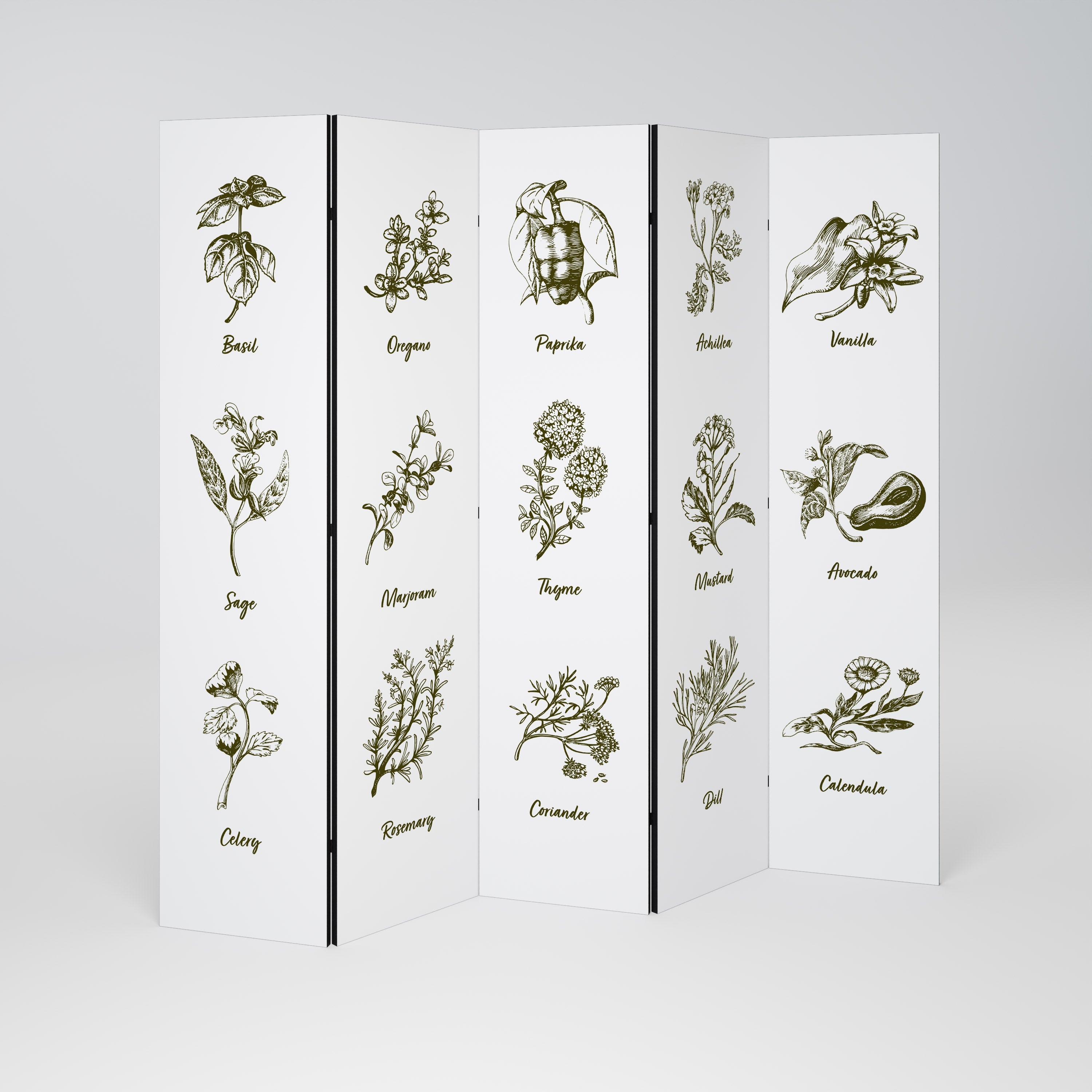 HERBAL FINESSE - ENG Biombo Decorativo de 5 Painéis