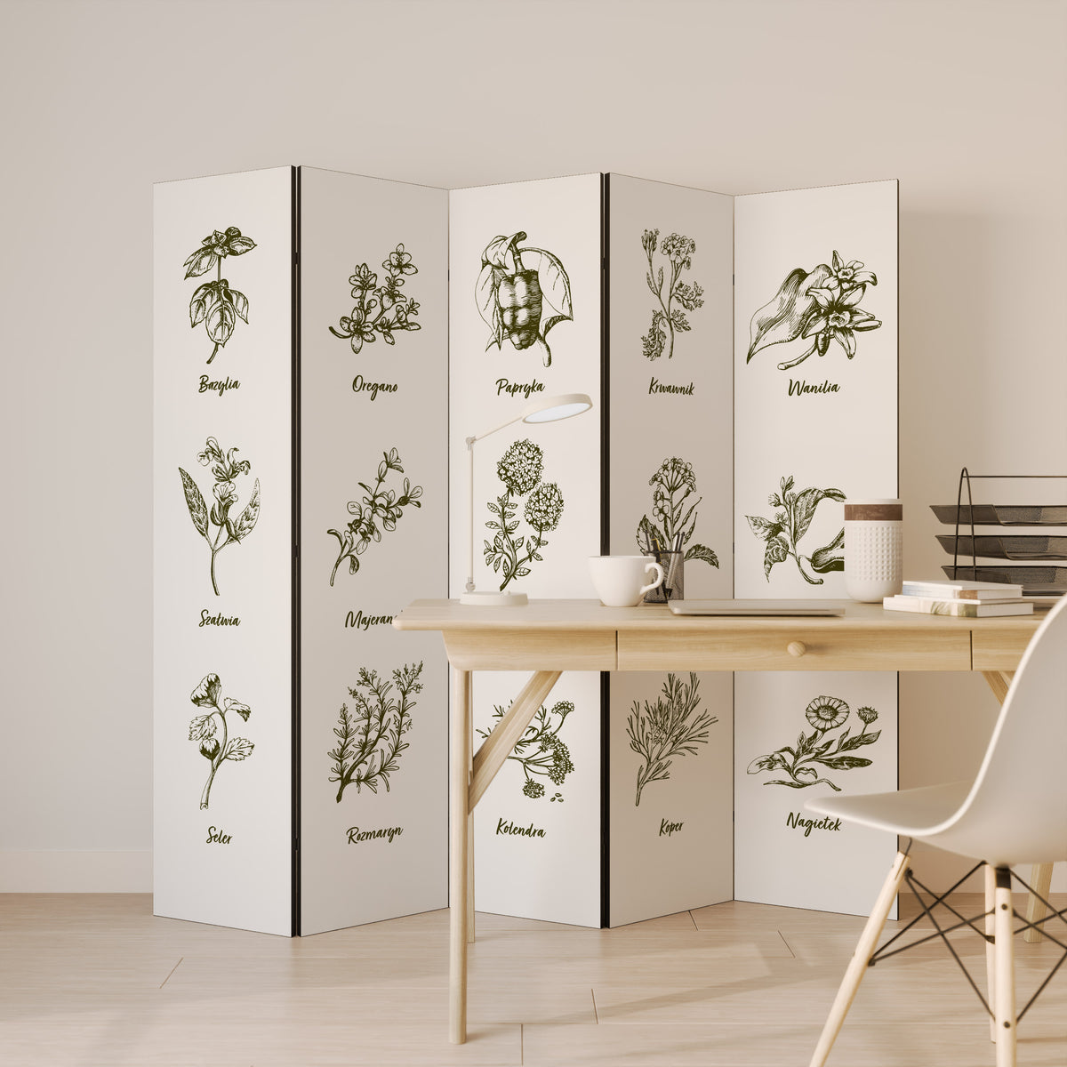 WHISPERS OF WILD HERBS Biombo de 5 Painéis
