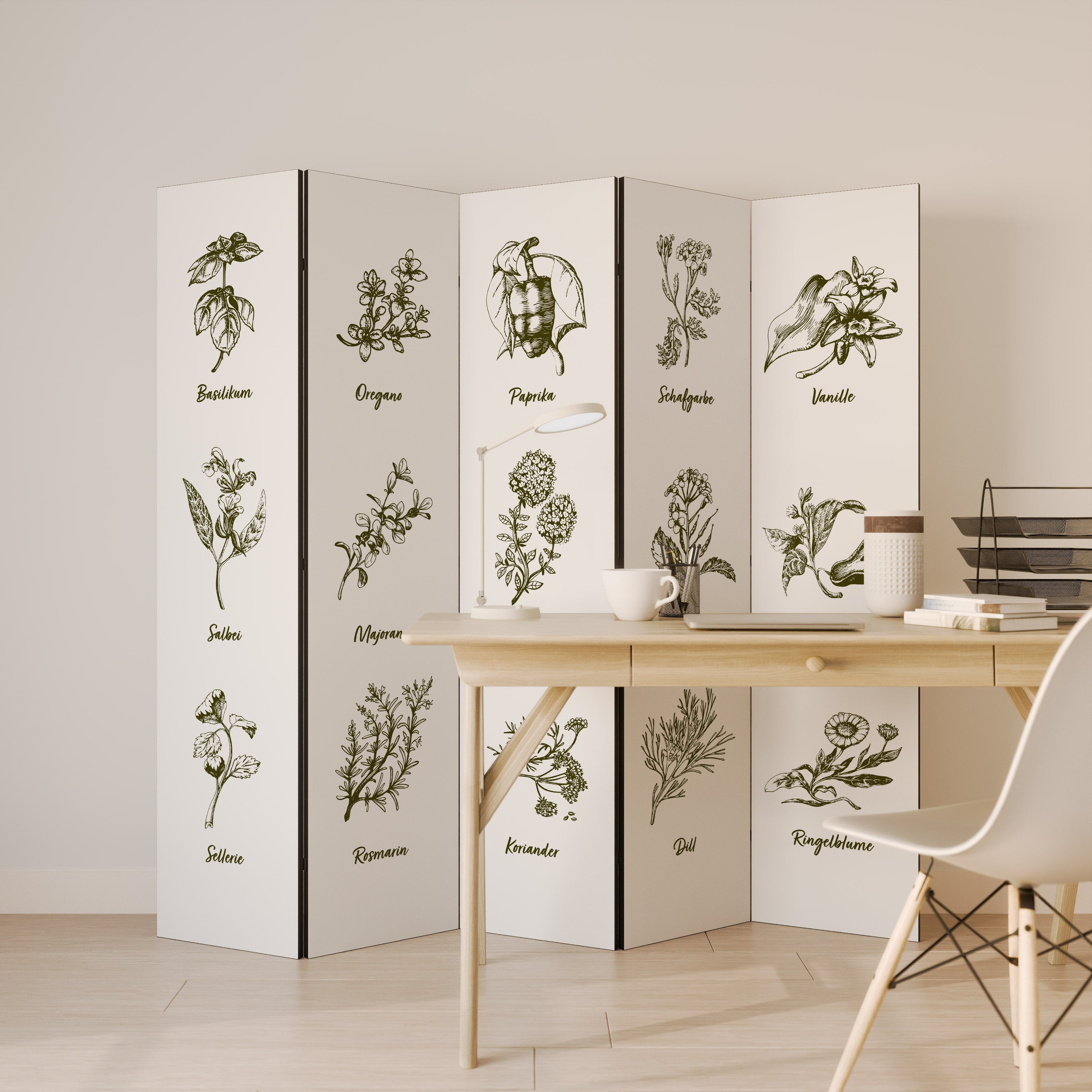 HERBAL FINESSE - DE Biombo Decorativo de 5 Painéis