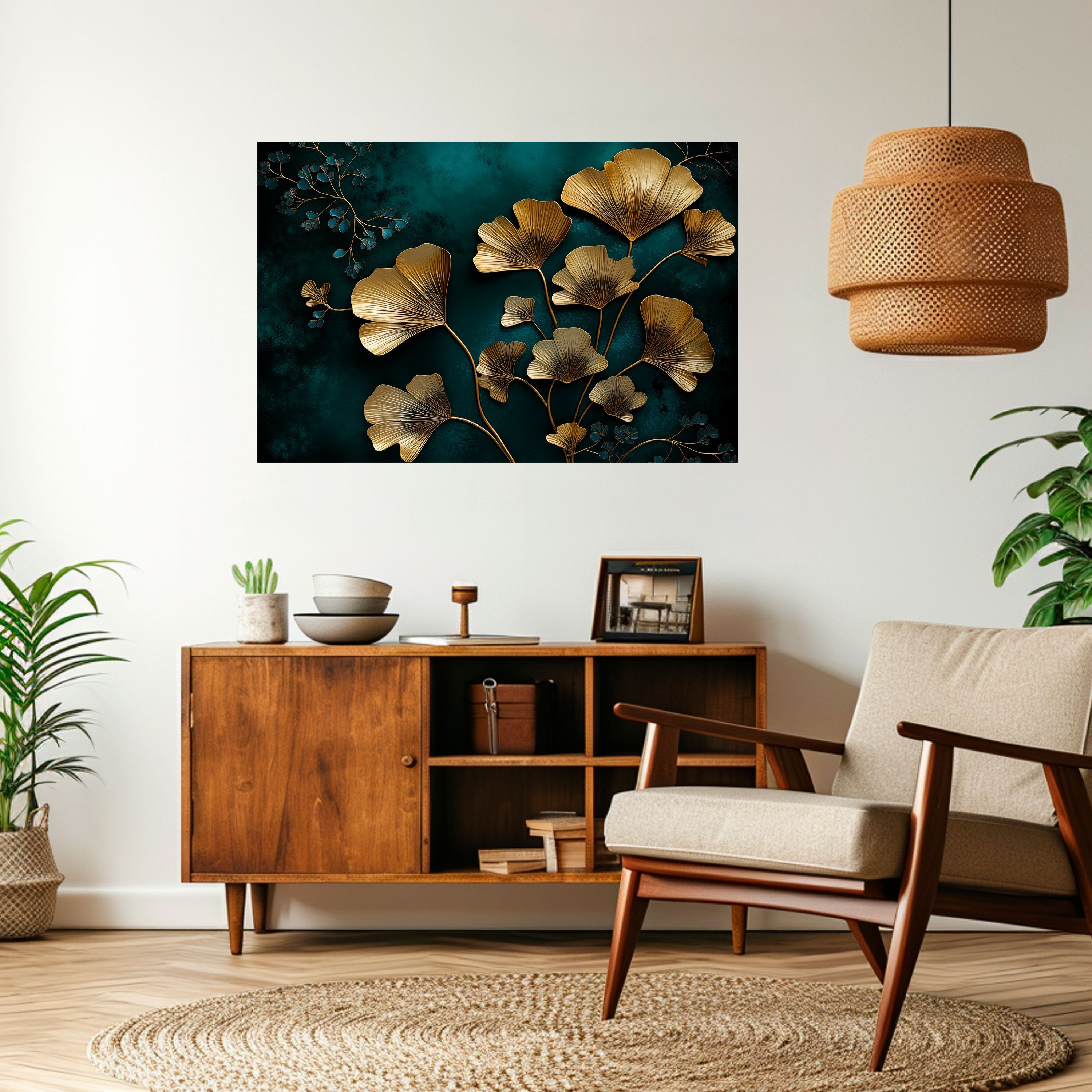 GOLDEN FLORA FANTASY Peel and Stick Horizontal Poster