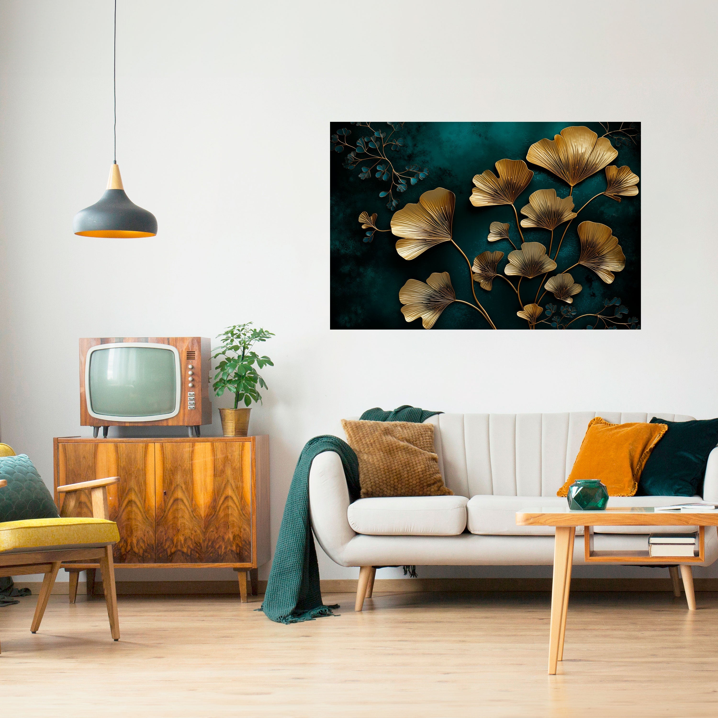 GOLDEN FLORA FANTASY Peel and Stick Horizontal Poster