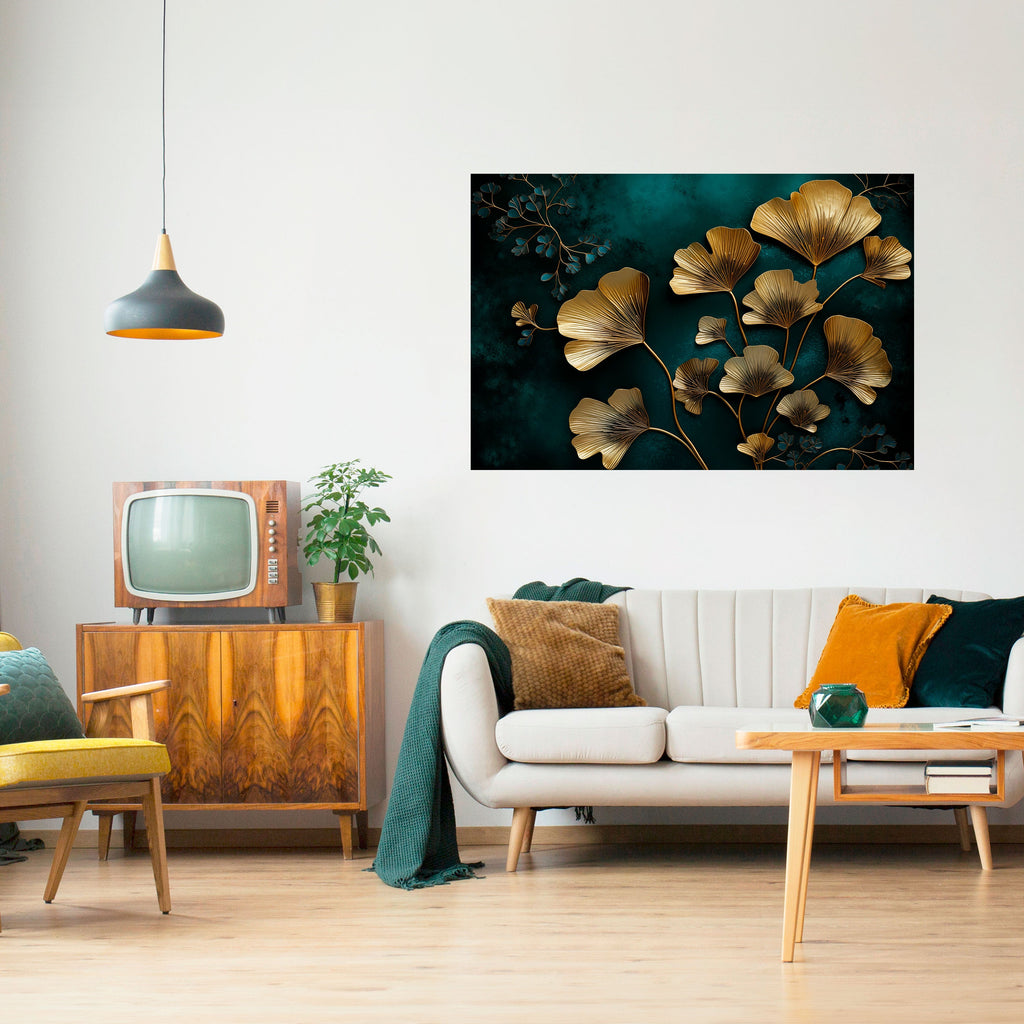 GOLDEN FLORA FANTASY Peel and Stick Horizontal Poster