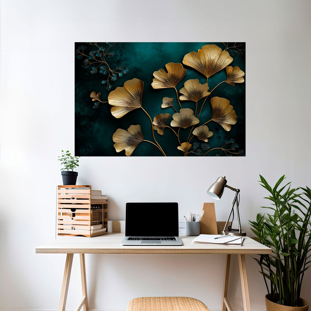 GOLDEN FLORA FANTASY Peel and Stick Horizontal Poster