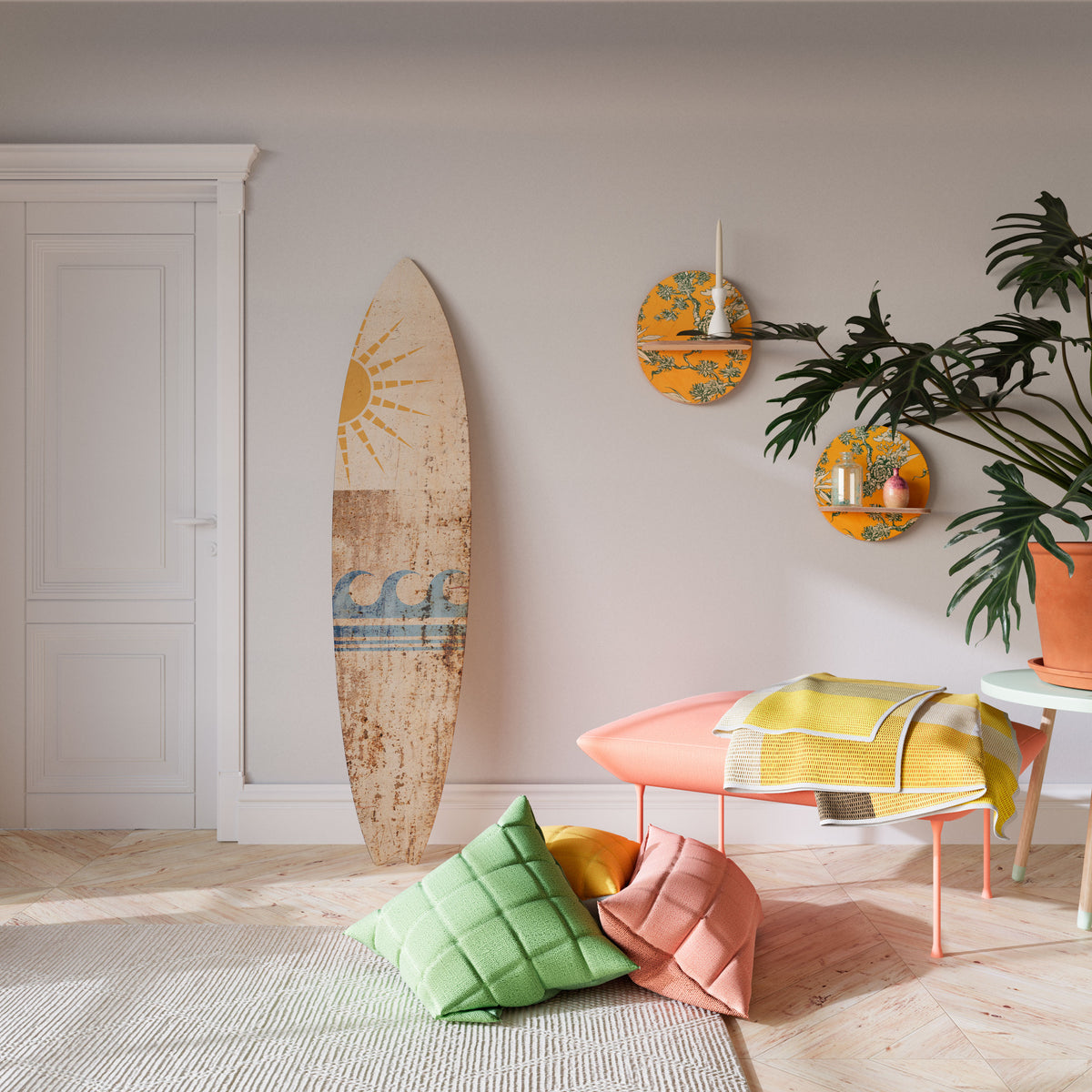 SUN-KISSED WAVES Painel Decorativo Prancha de Surf