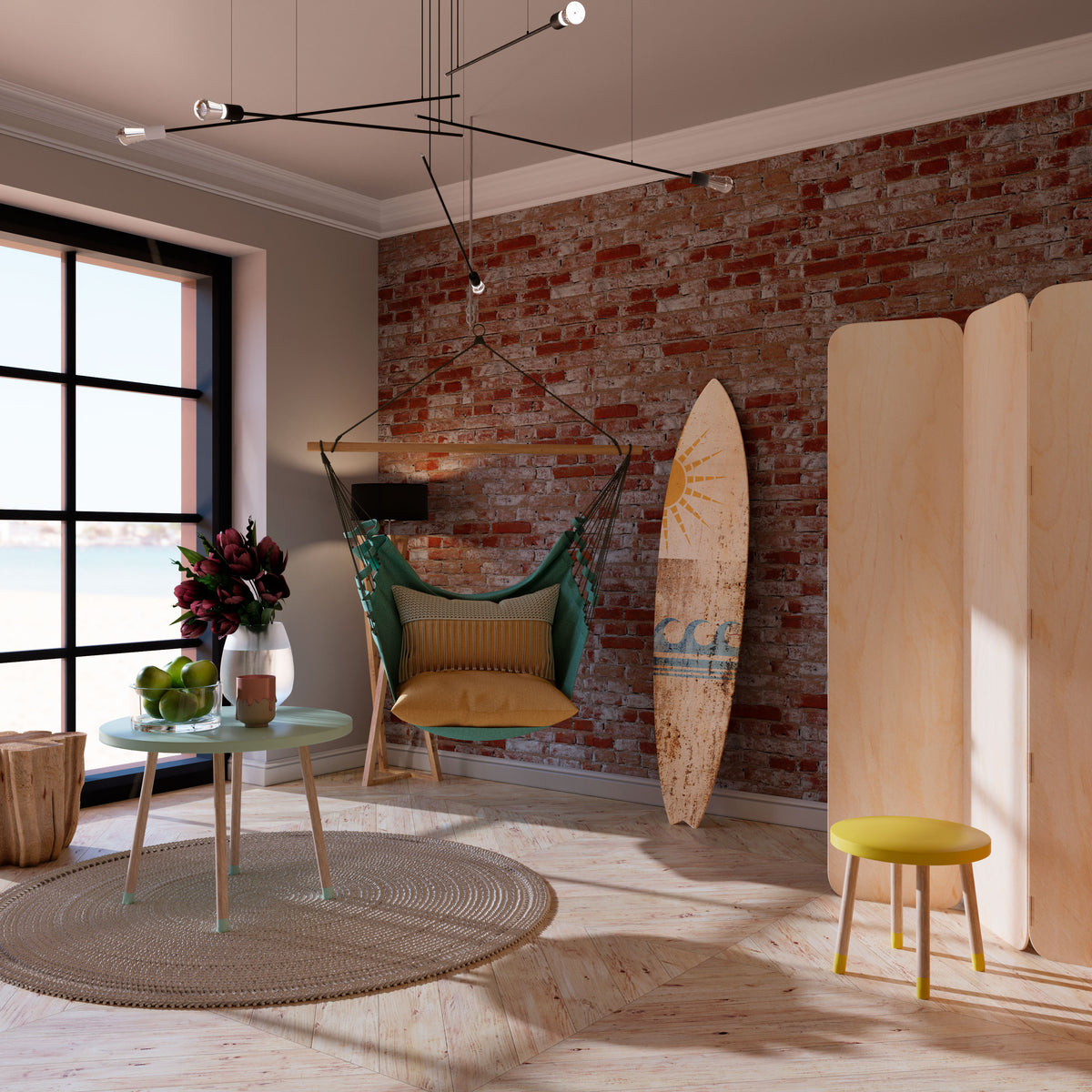 SUN-KISSED WAVES Painel Decorativo Prancha de Surf