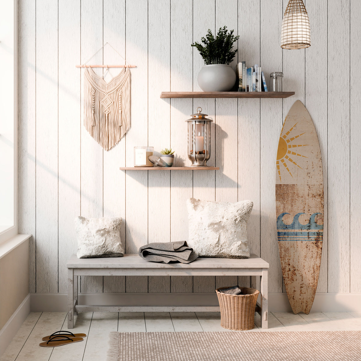 SUN-KISSED WAVES Painel Decorativo Prancha de Surf