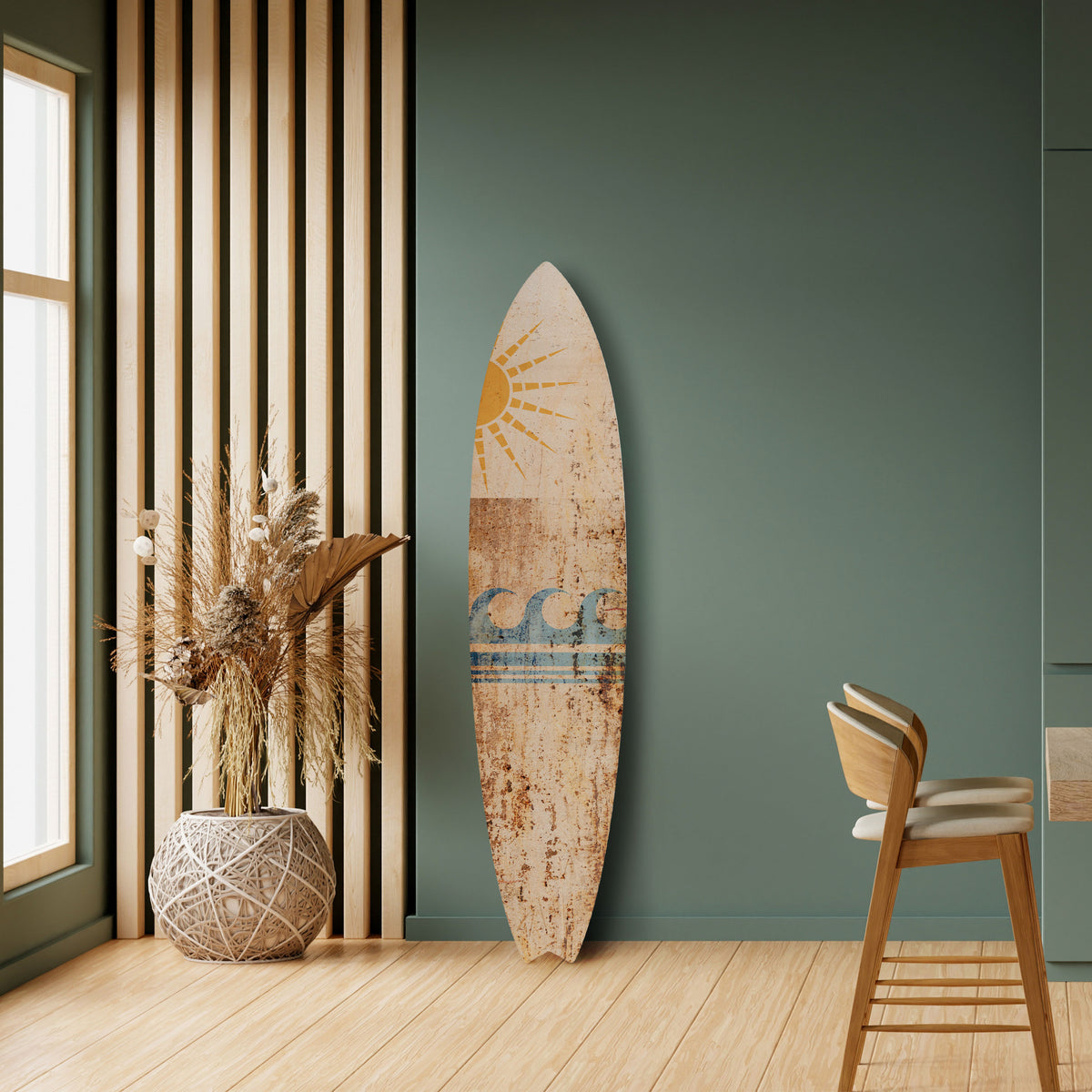 SUN-KISSED WAVES Painel Decorativo Prancha de Surf