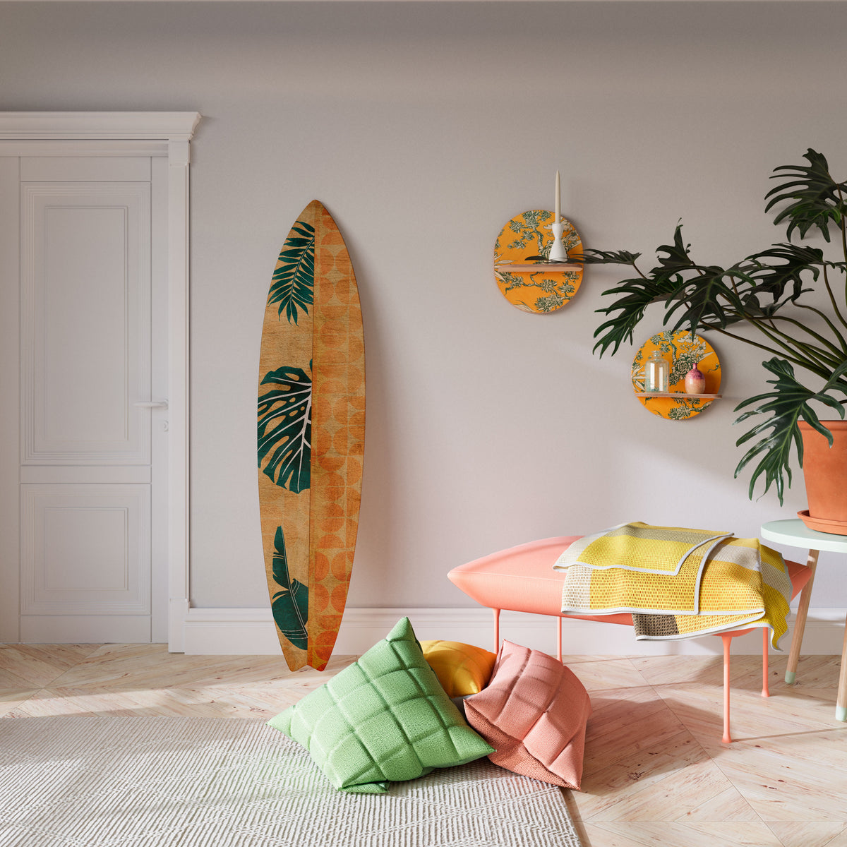 PALM LEAF SURFBOARD Painel Decorativo Prancha de Surf
