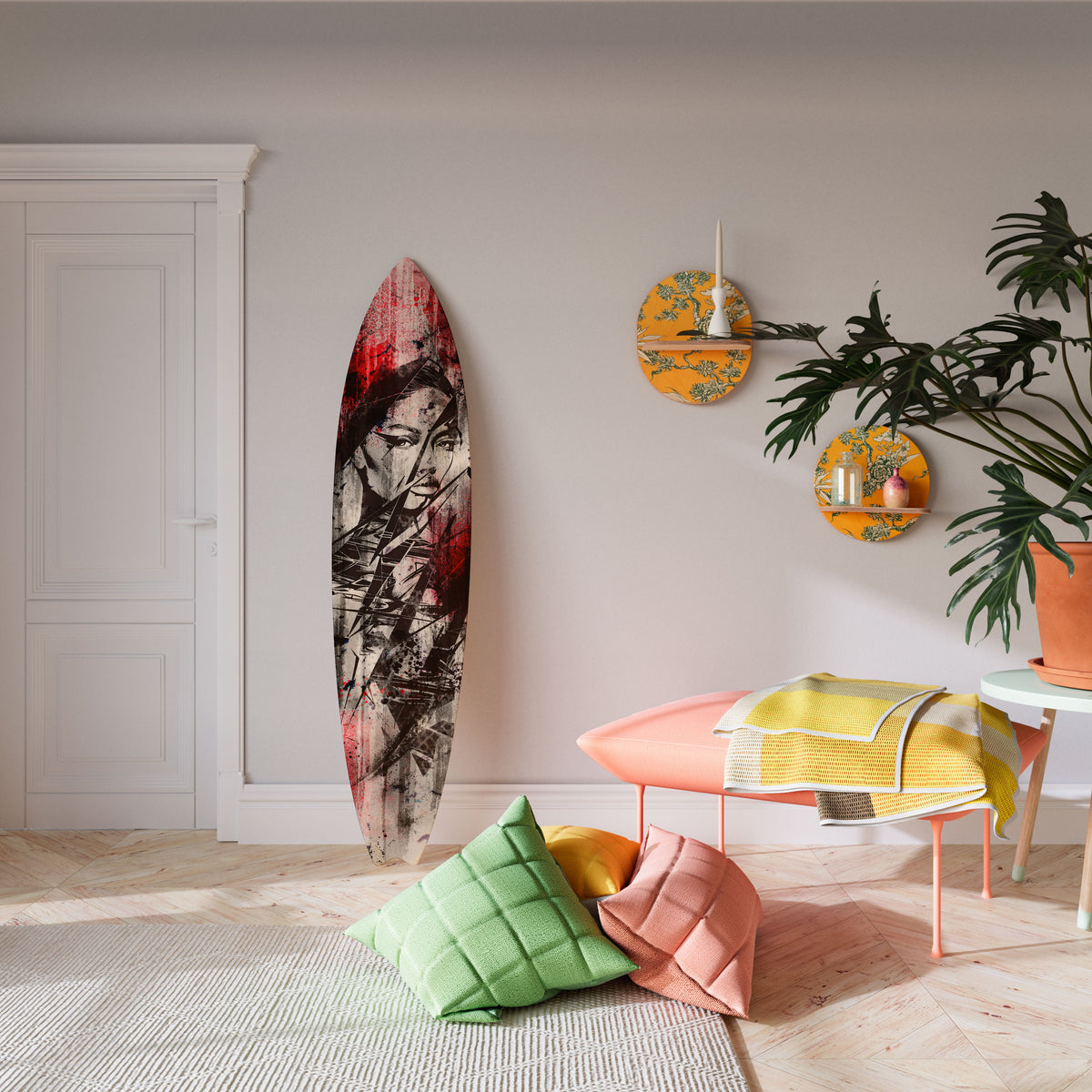 CRIMSON ECHO Painel Decorativo Prancha de Surf