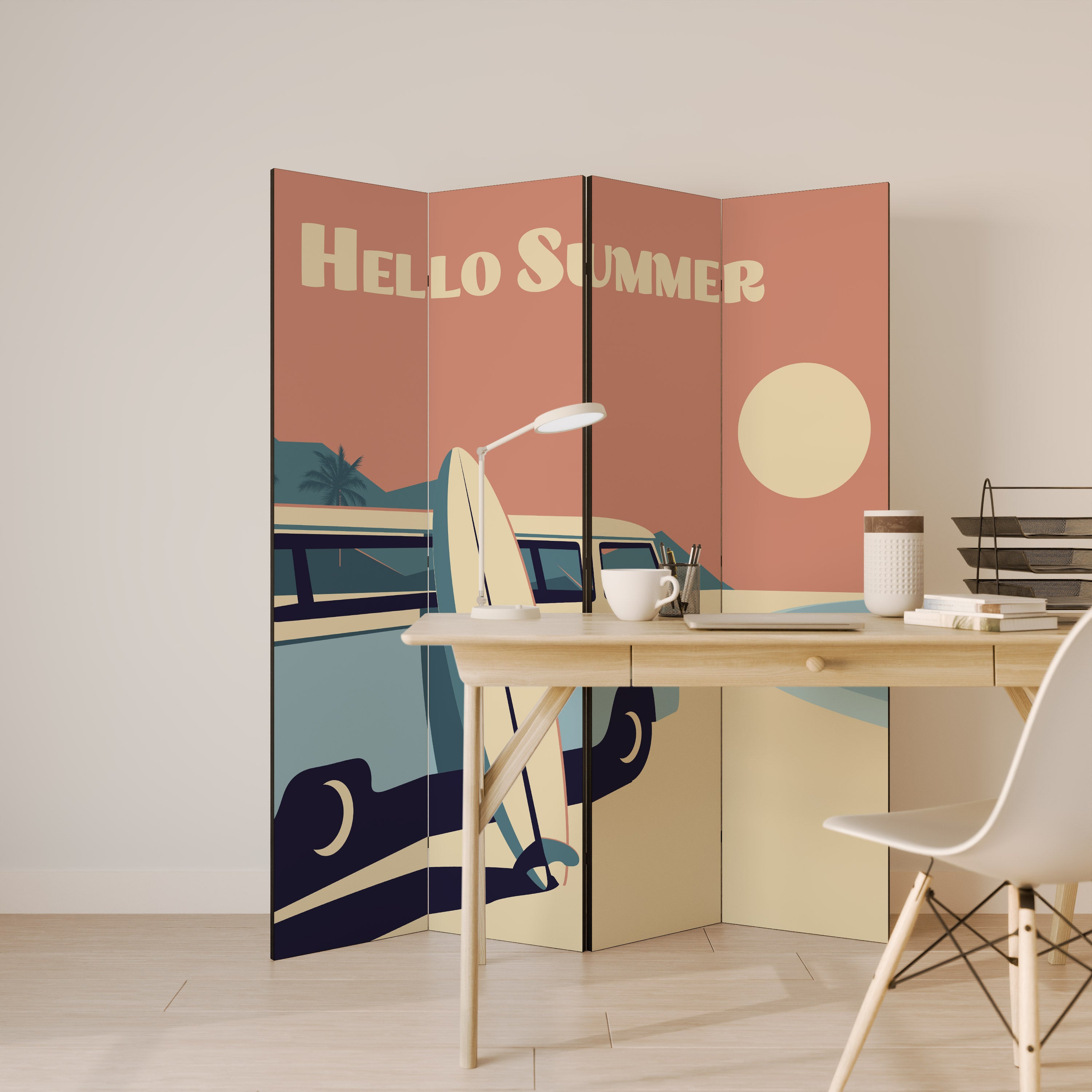 HELLO SUMMER Biombo Decorativo de 4 Painéis