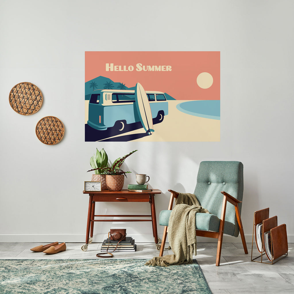 HELLO SUMMER Peel and Stick Horizontal Poster