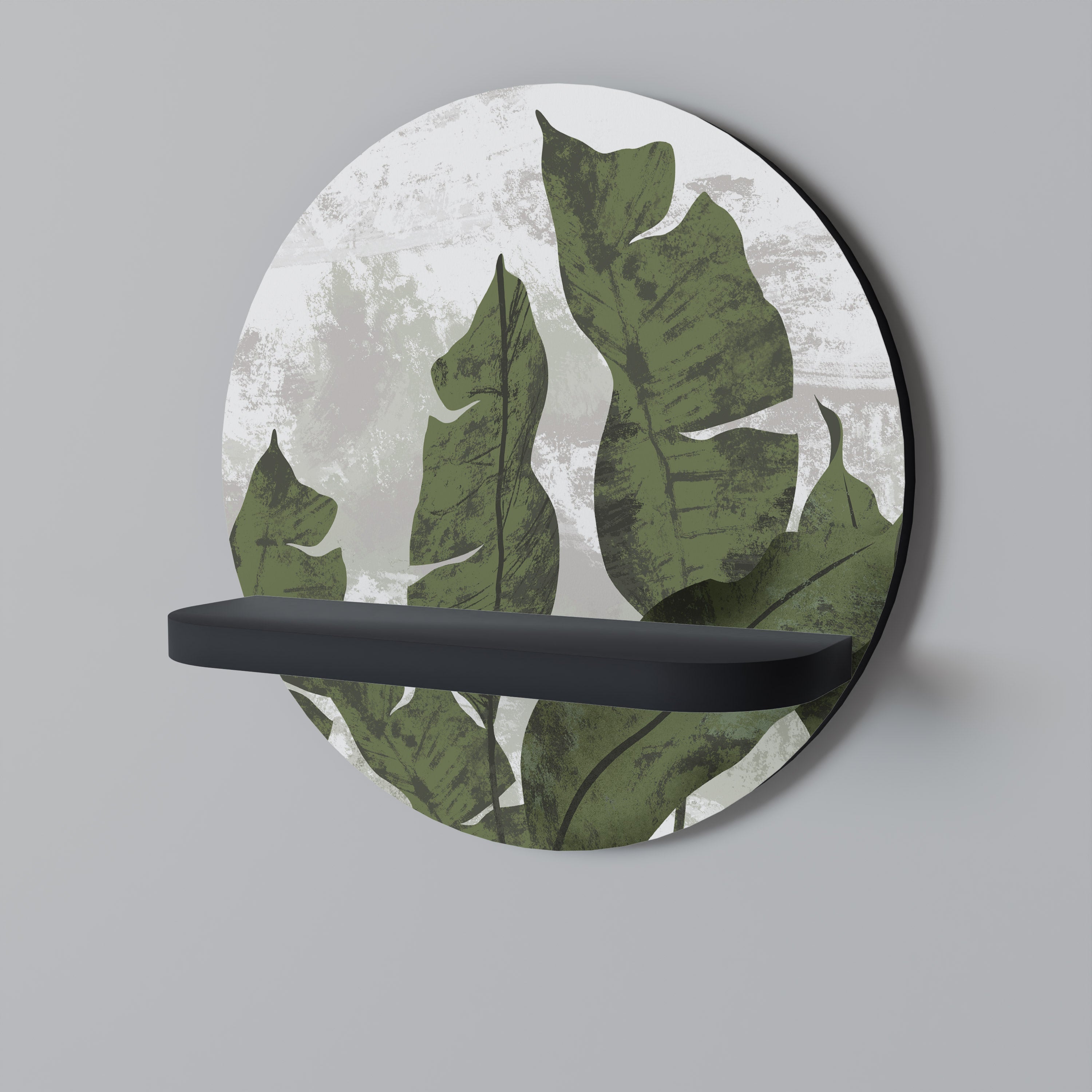 LEAF ECHO Prateleira Redonda Decorativa em Acabamento Preto