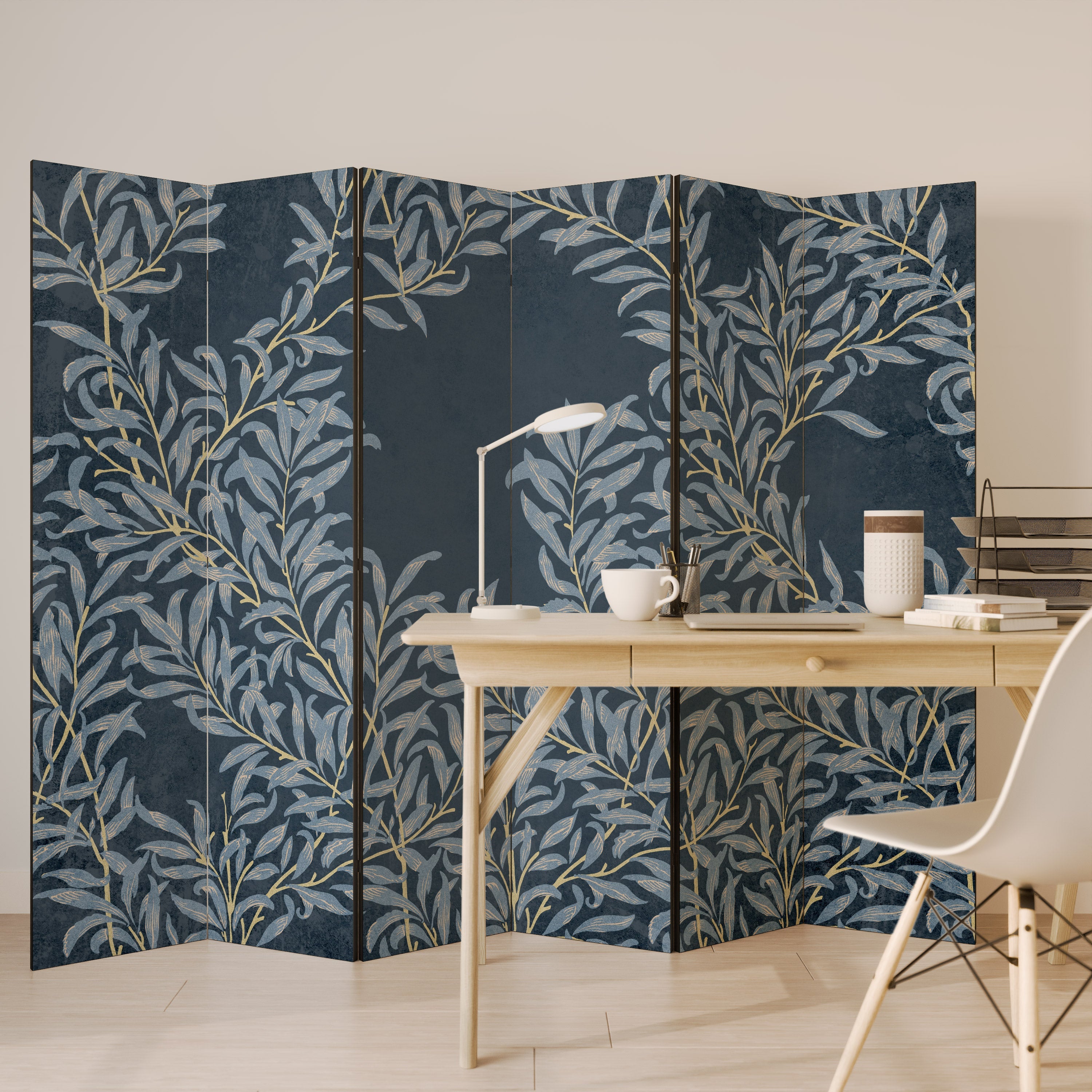 BLUE LEAVES Decorative 6-Panel Room Divider