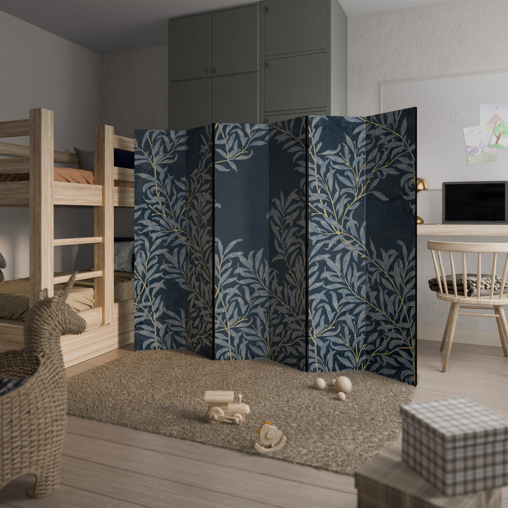 BLUE LEAVES Decorative 6-Panel Room Divider