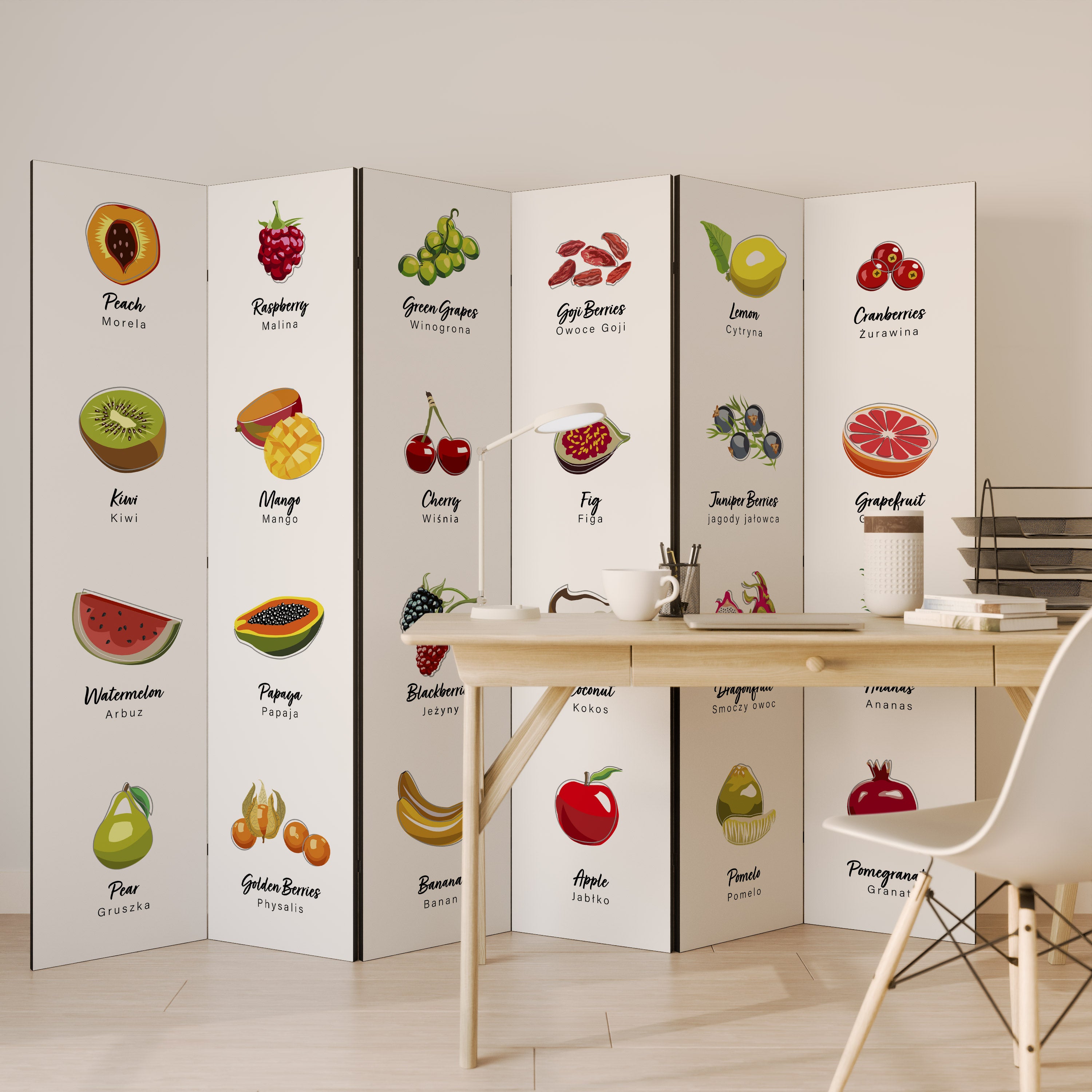FRUIT LESSON Biombo de 6 Painéis