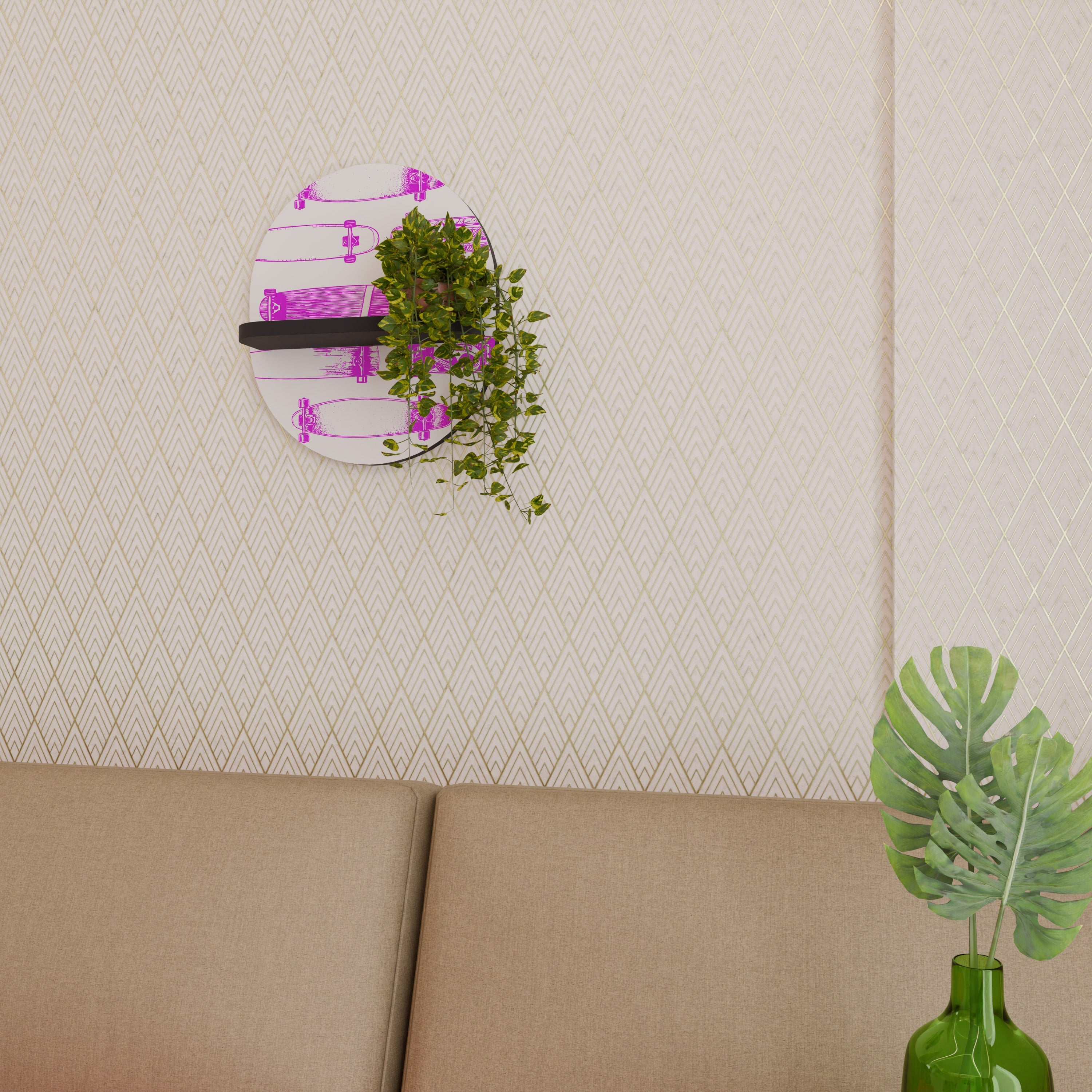 SKATEBOARD SKETCH Prateleira Oval Decorativa em Acabamento Preto