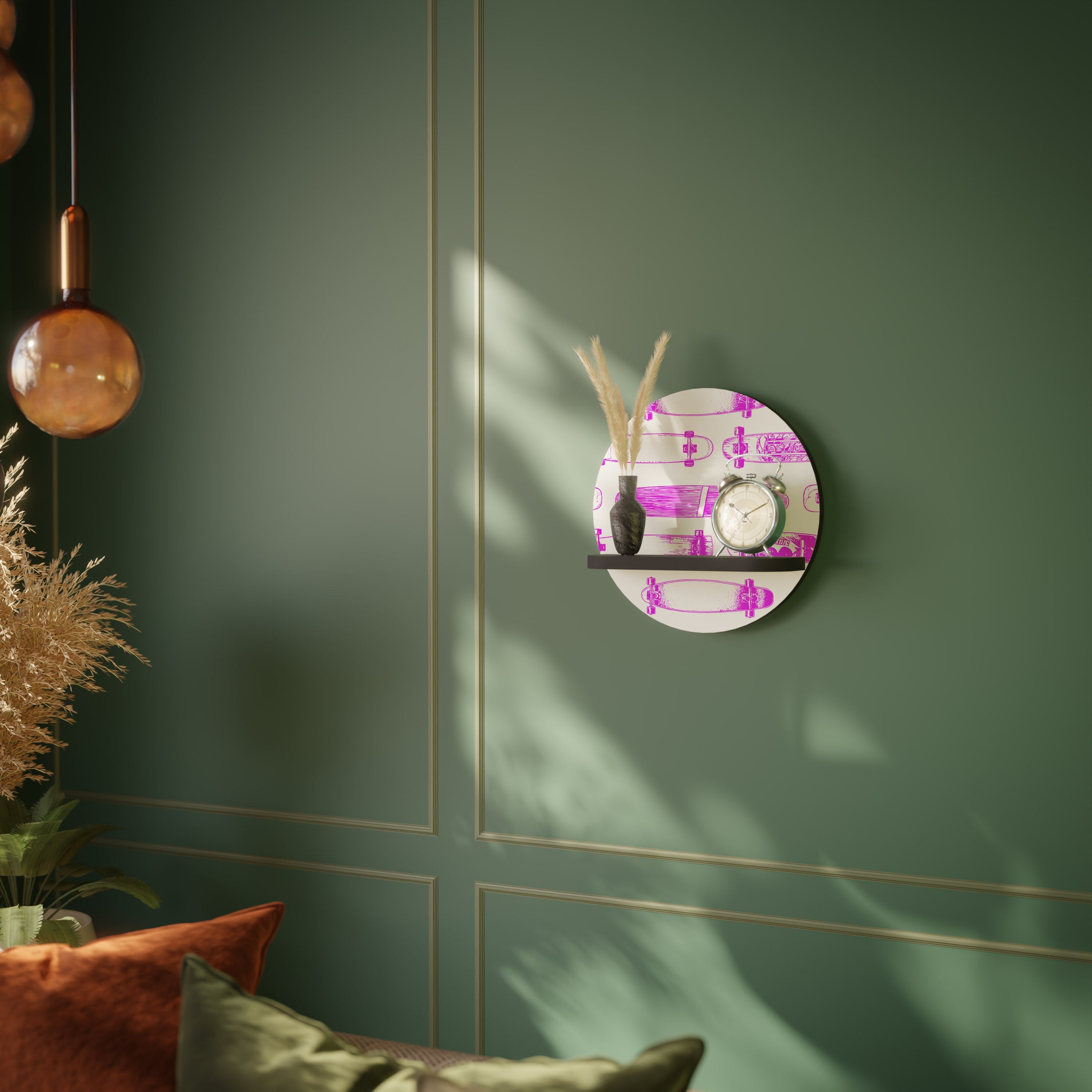 SKATEBOARD SKETCH Prateleira Redonda Decorativa em Acabamento Preto