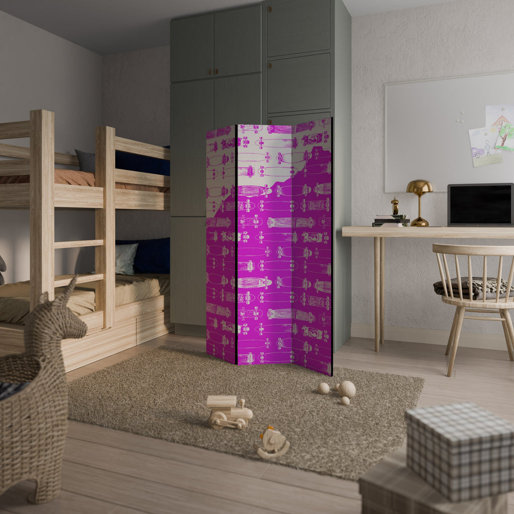 SKATEBOARD MAGENTA Biombo Decorativo de 3 Painéis