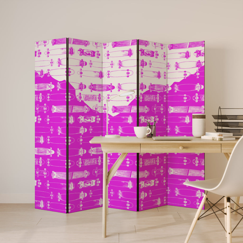 SKATEBOARD MAGENTA Biombo Decorativo de 5 Painéis